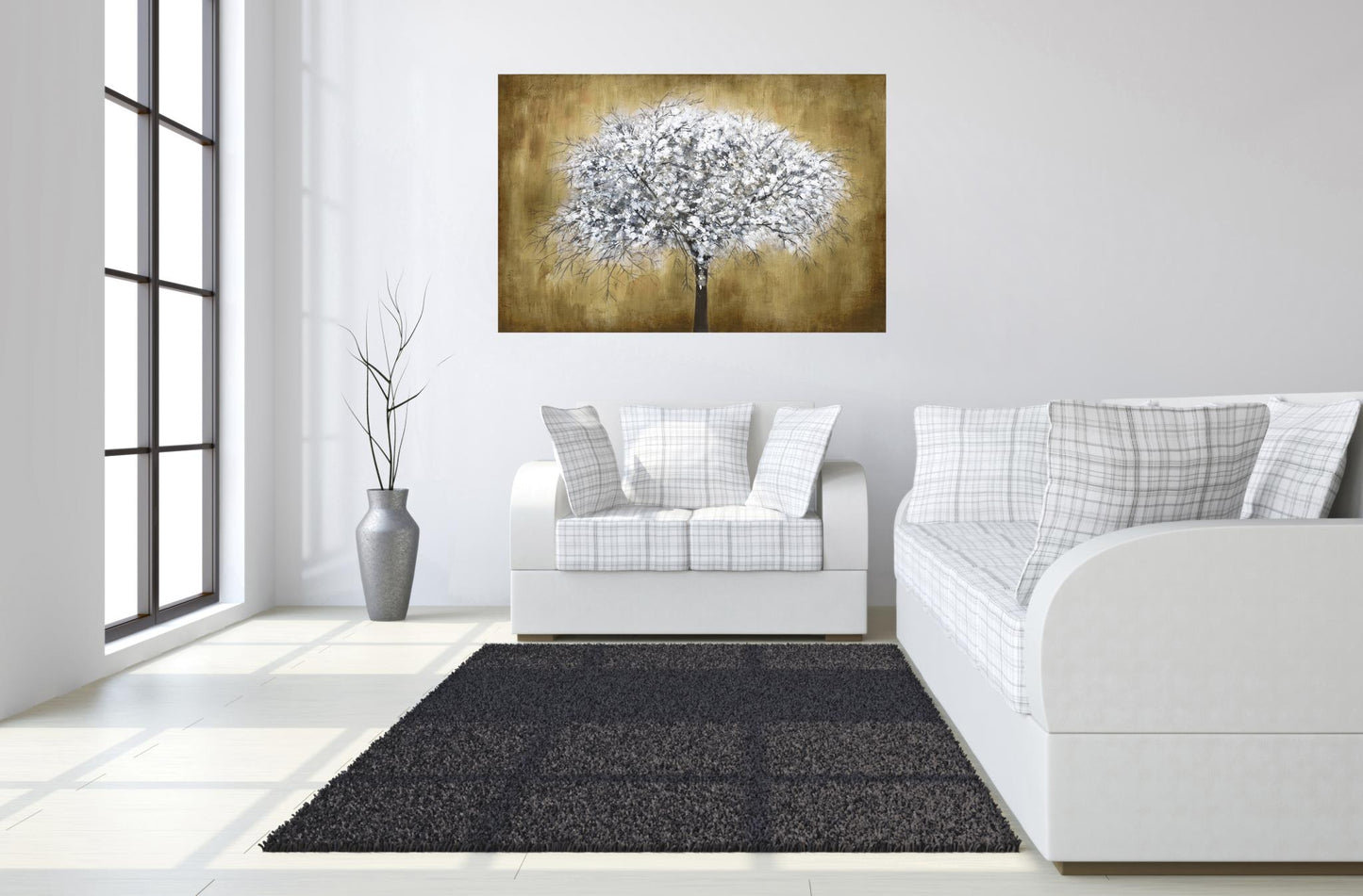 White Tree Tempered Glass w / Foil Wall Art