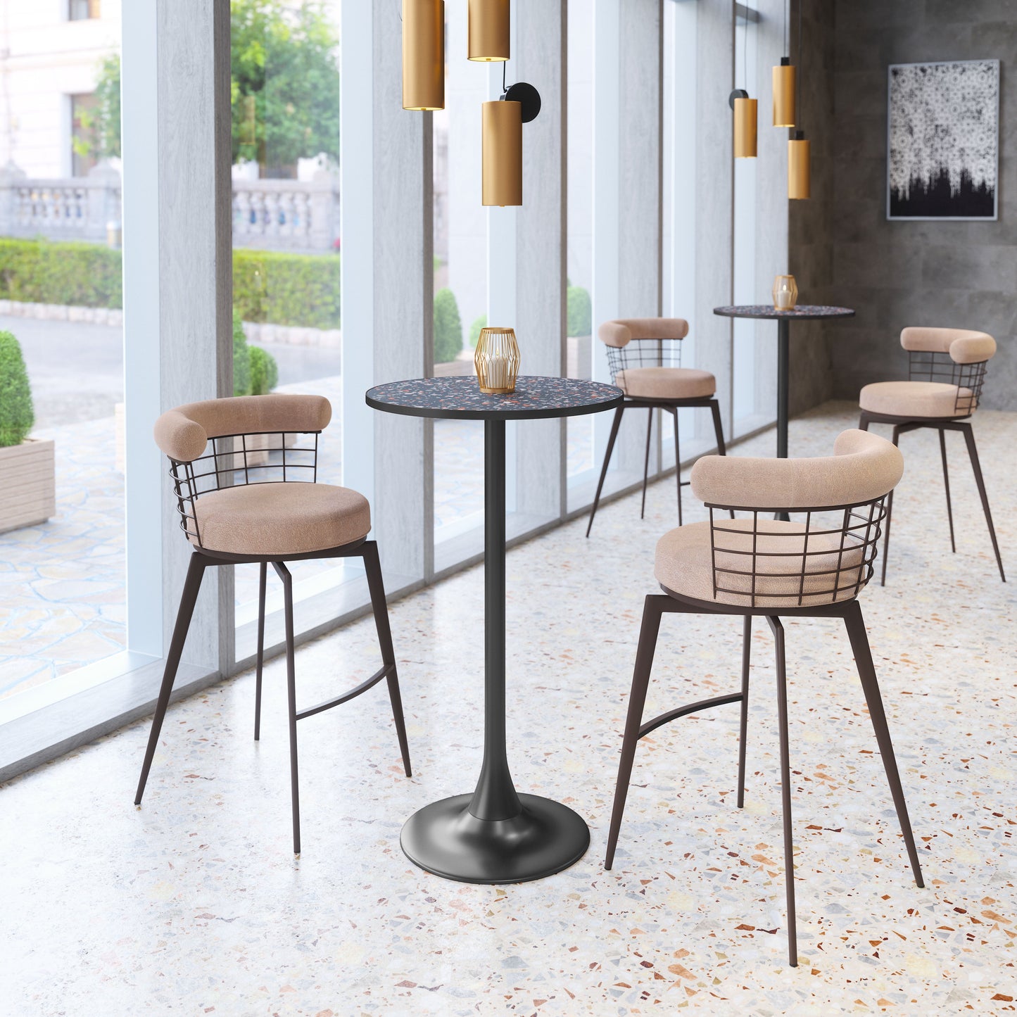Saku Beige & Brown Swivel Barstool - Ornate Home