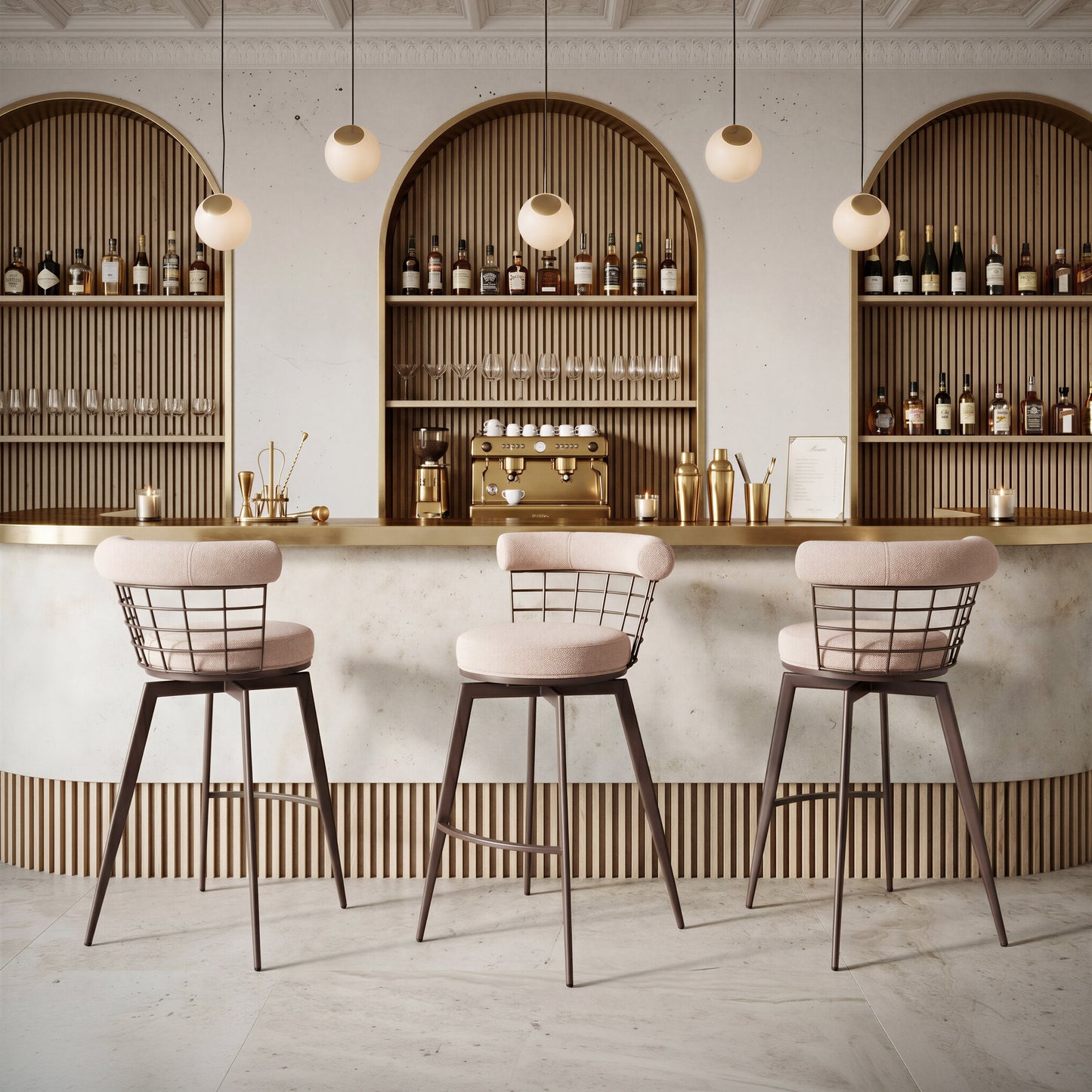 Saku Beige & Brown Swivel Barstool - Ornate Home