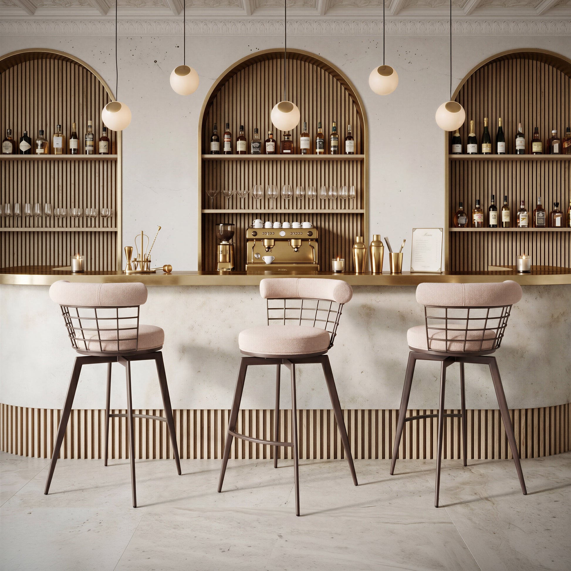 Saku Beige & Brown Swivel Barstool - Ornate Home