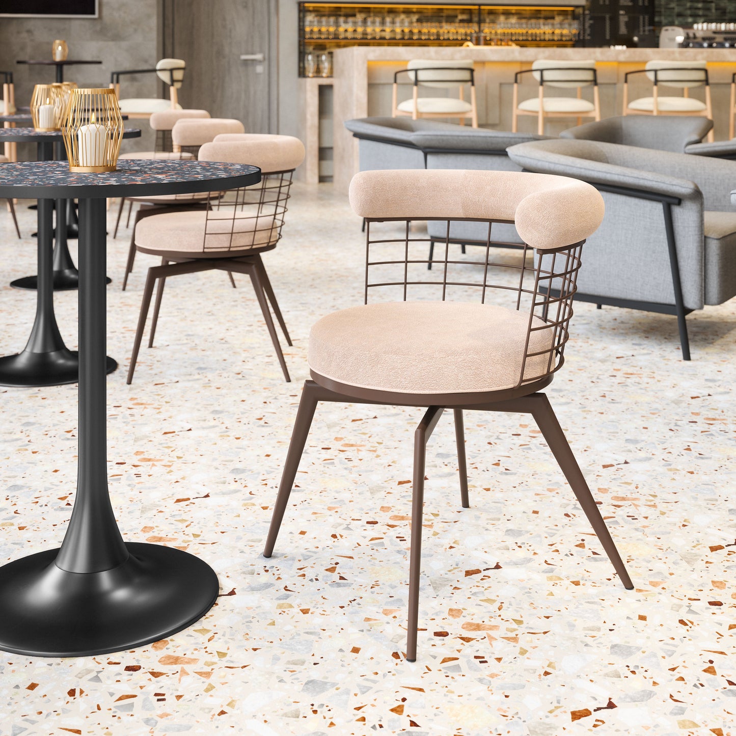 Saku Beige & Brown Swivel Dining Chair - Ornate Home