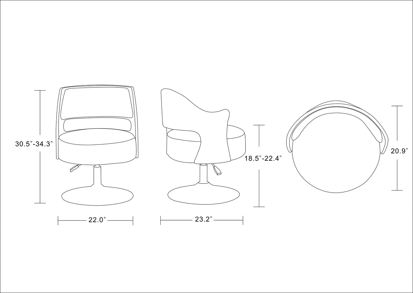 Salon Adjustable Height Swivel Accent Chair in White and Polished Chrome - Ornate Home