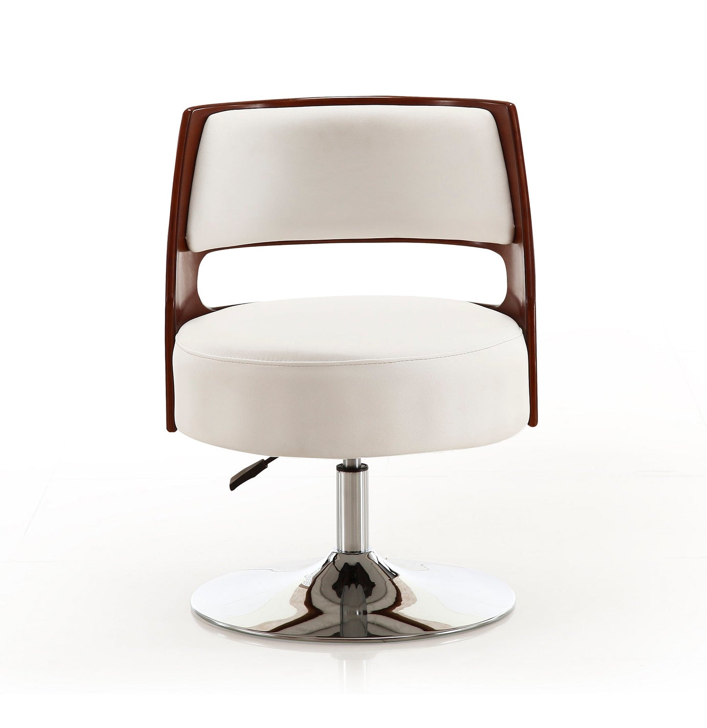 Salon Adjustable Height Swivel Accent Chair in White and Polished Chrome (set of 2) - Ornate Home