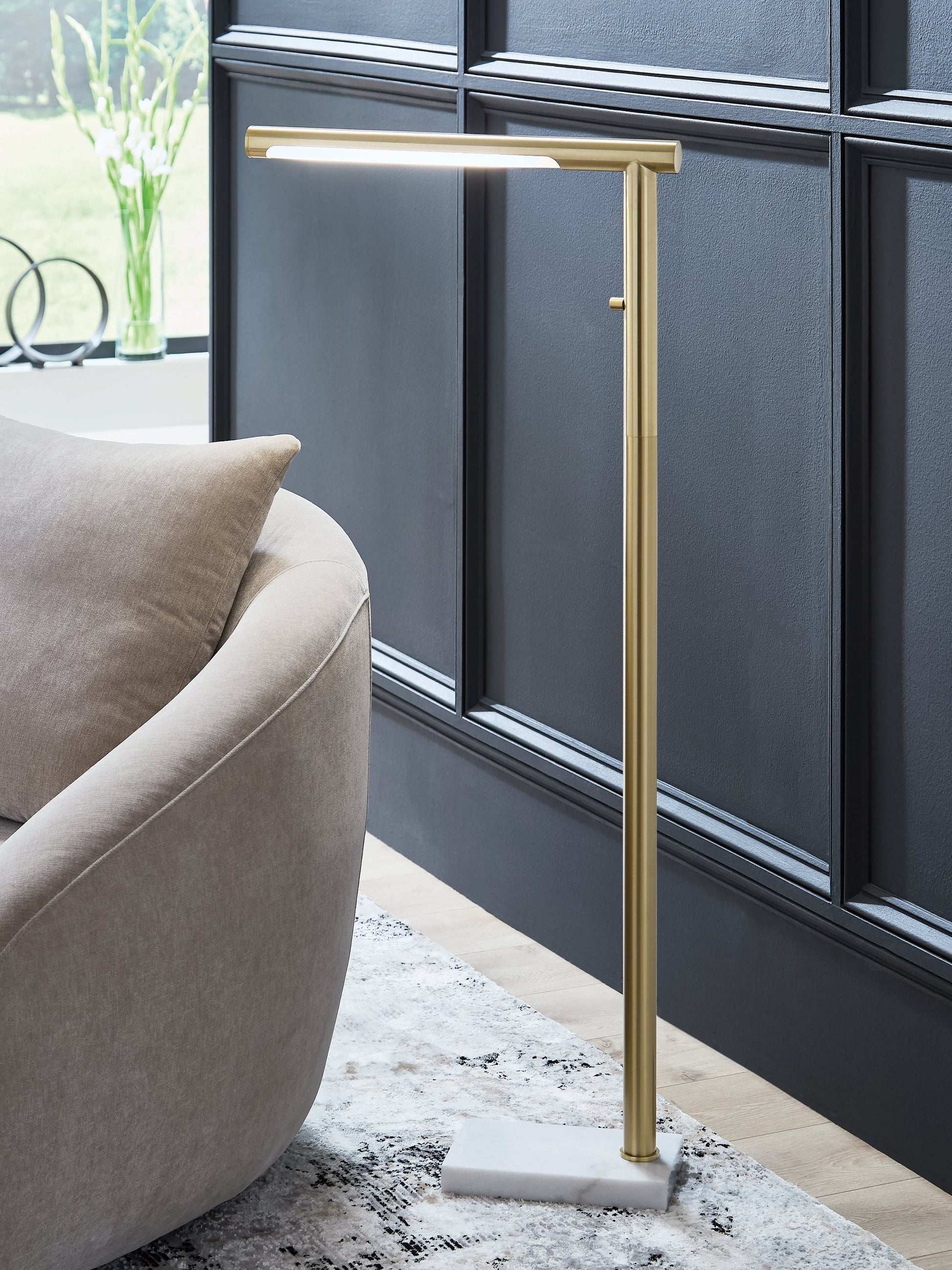 Santiford Gold/White Floor Lamp- Viva Furn