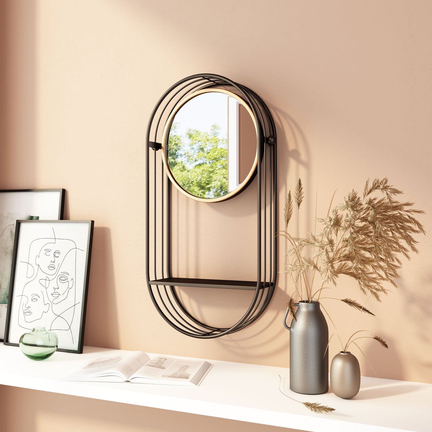 Saroni Antique Gray Mirror Shelf - Ornate Home