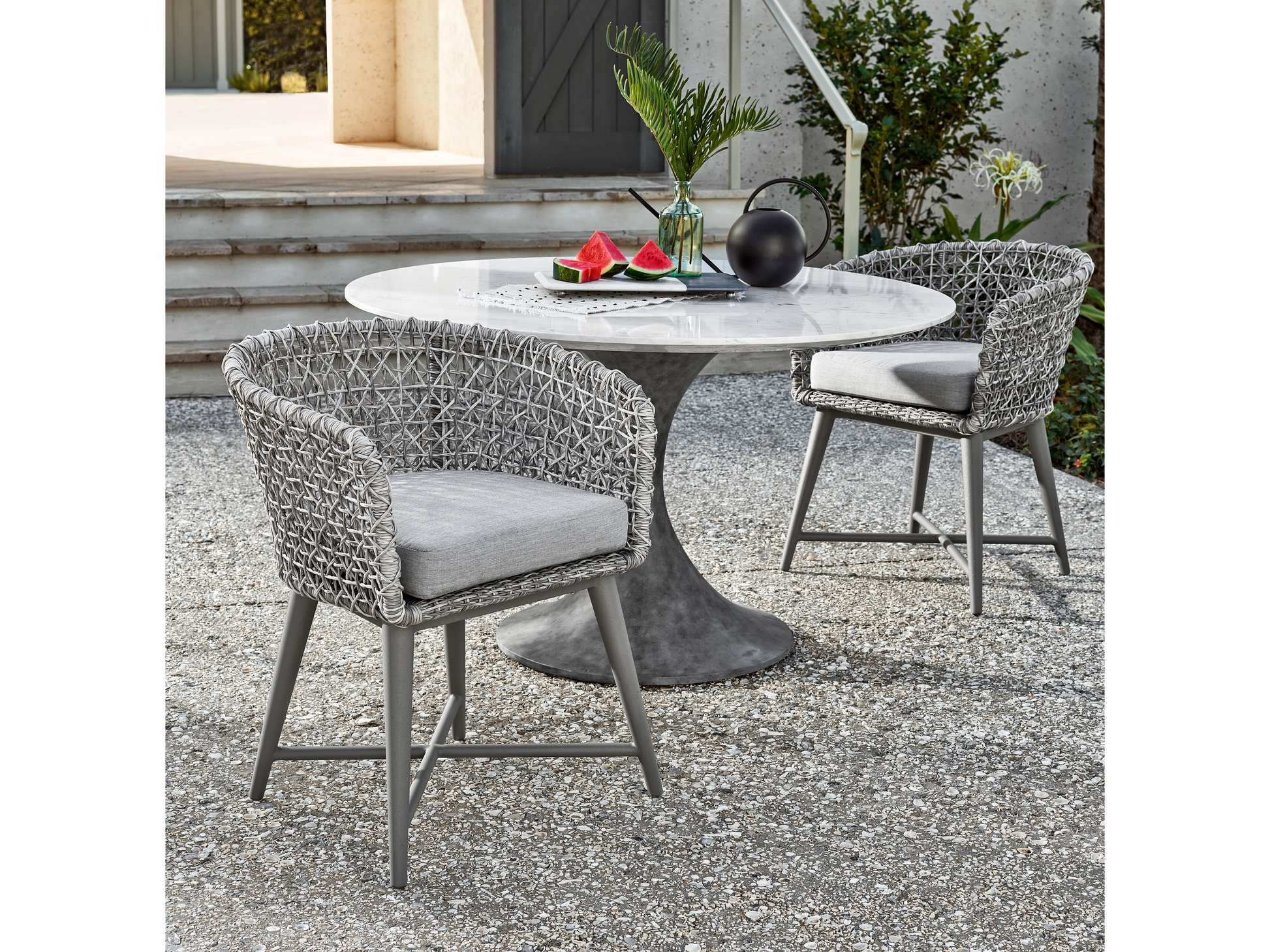 Saybrook Fog Aluminum/Soft Gray Wicker Dining Chair - Ornate Home