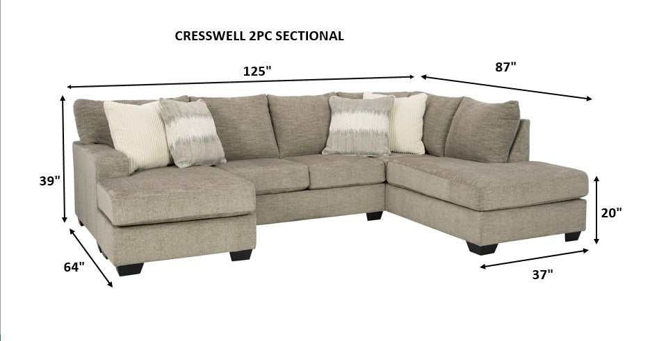 Creswell Stone 2pc Sectional w/ RAF Corner Chaise