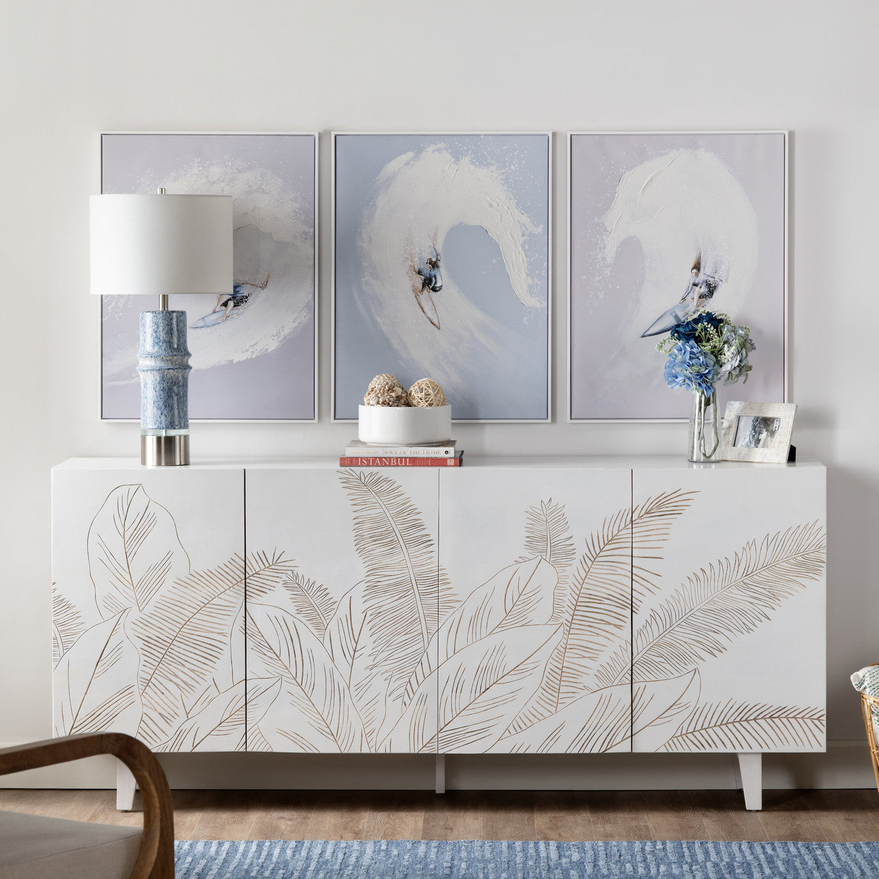 Seaside White/Brown Four-Door Sideboard - Ornate Home