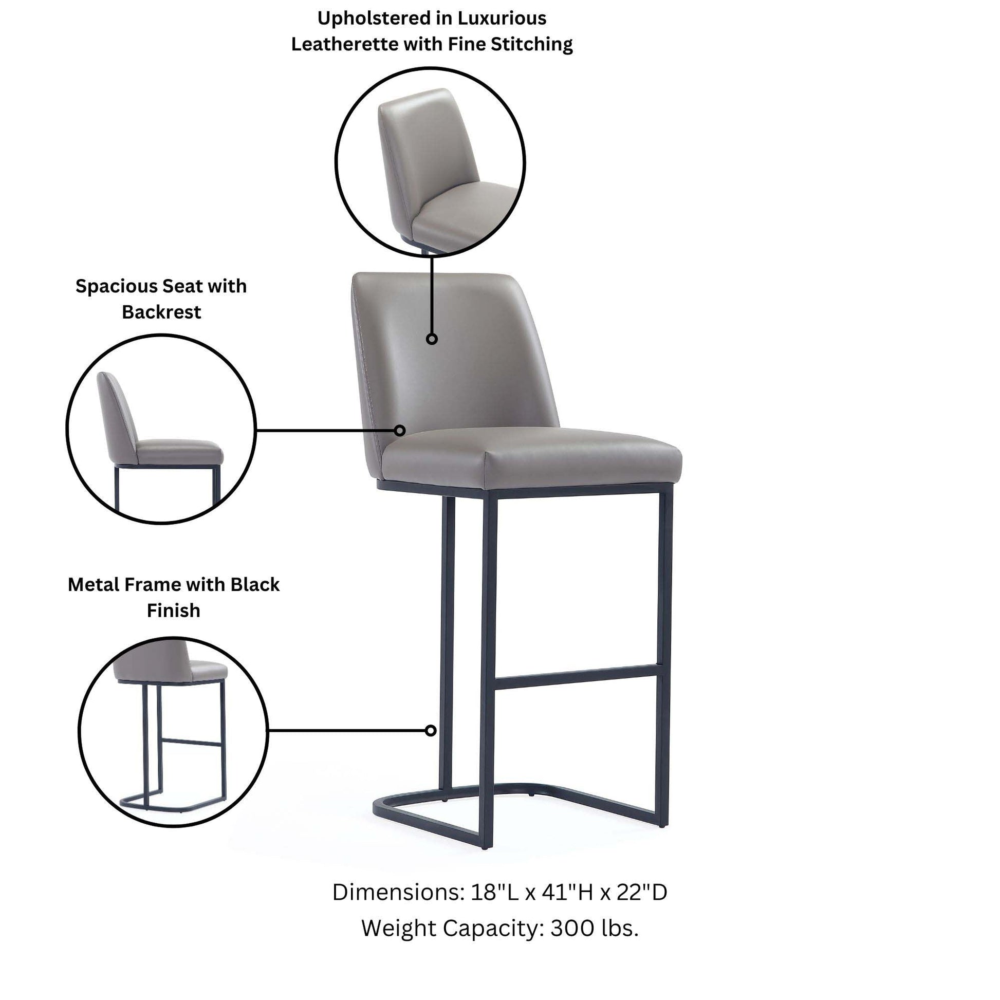 Serena Barstool in Grey (set of 3) - Ornate Home