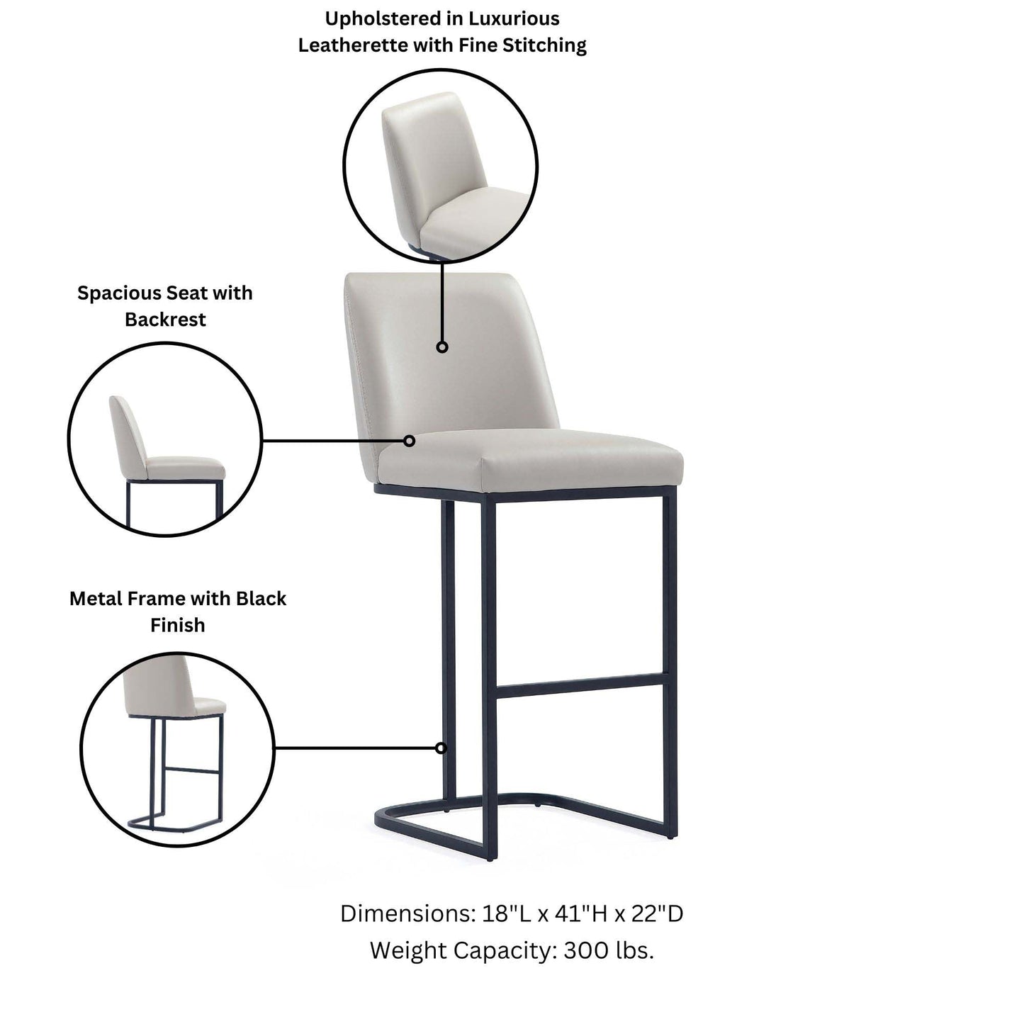 Serena Barstool in Light Grey - Ornate Home