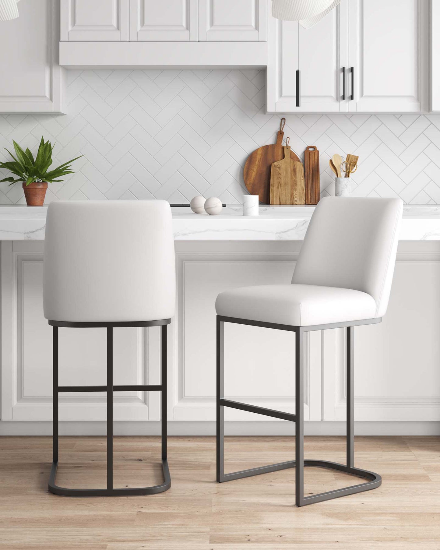 Serena Barstool in White (set of 2) - Ornate Home