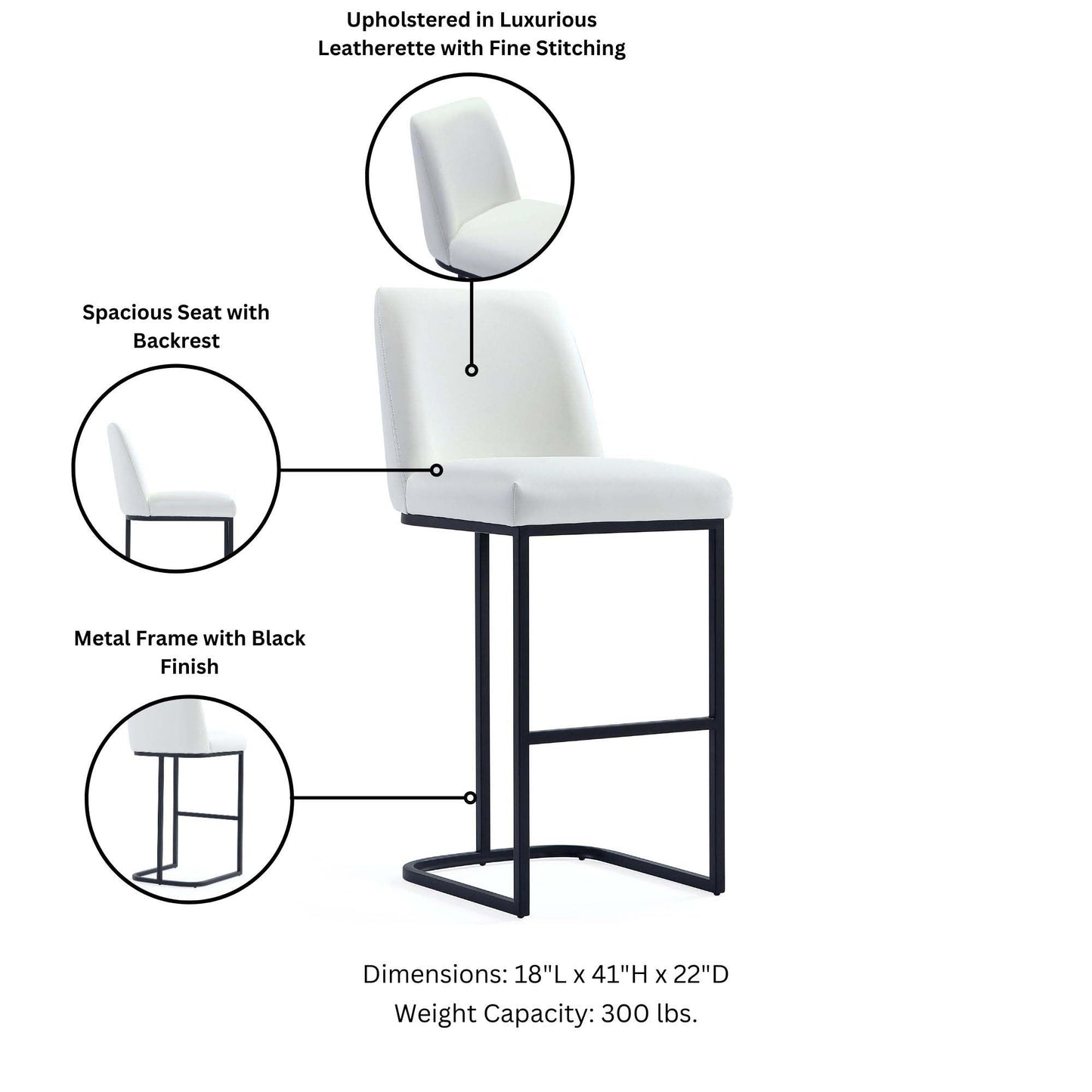 Serena Barstool in White (set of 2) - Ornate Home