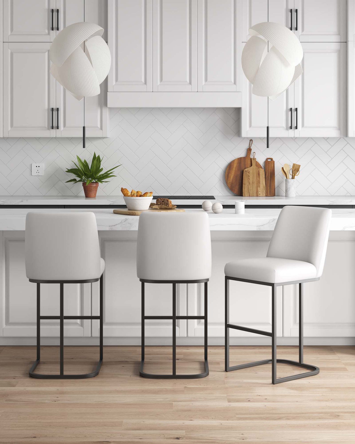 Serena Barstool in White (set of 3) - Ornate Home
