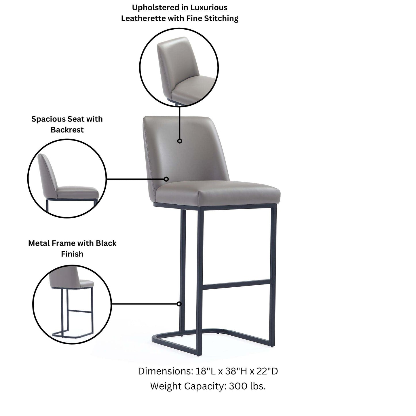 Serena Counter Stool in Grey (set of 3) - Ornate Home