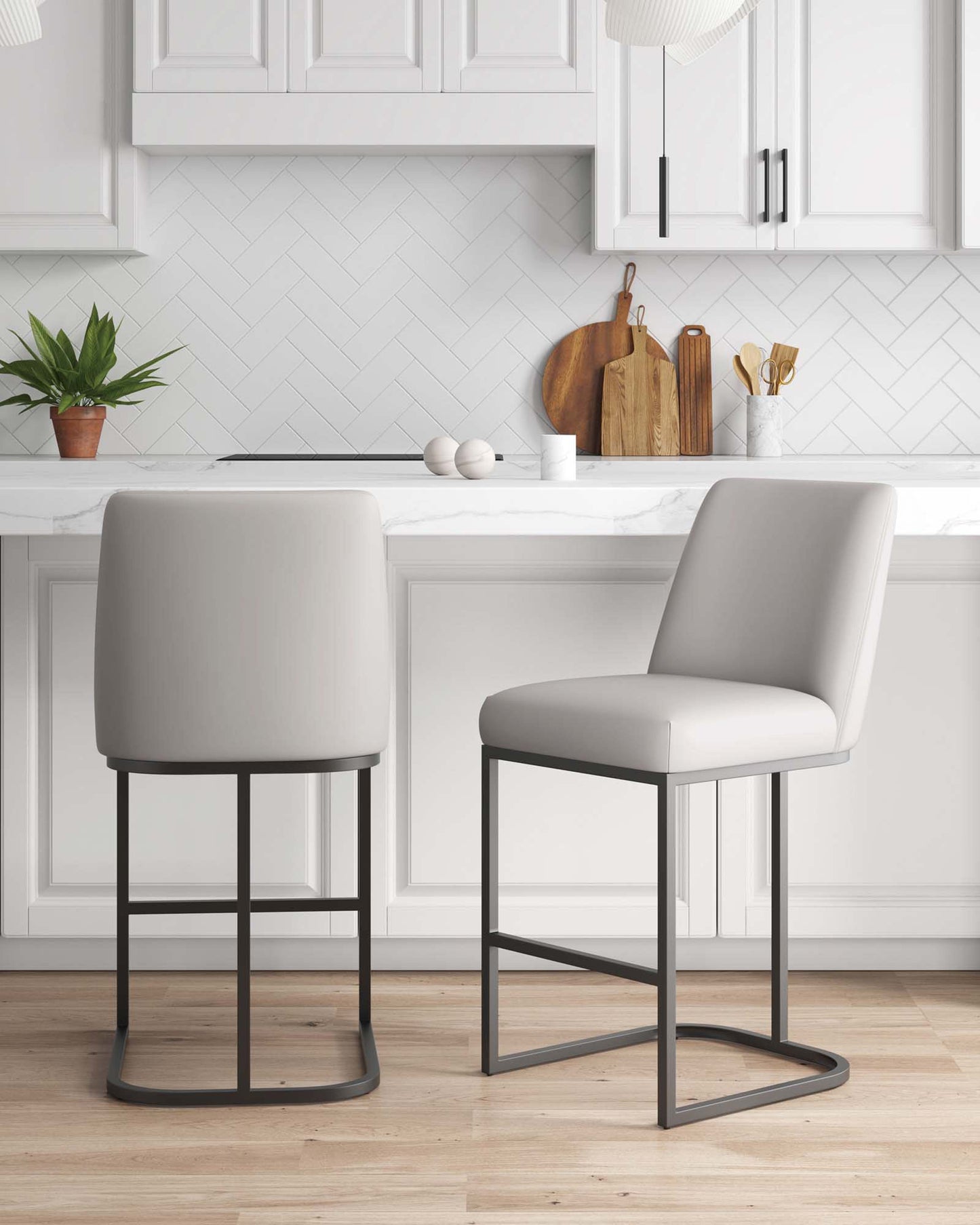 Serena Counter Stool in Light Grey (set of 2) - Ornate Home