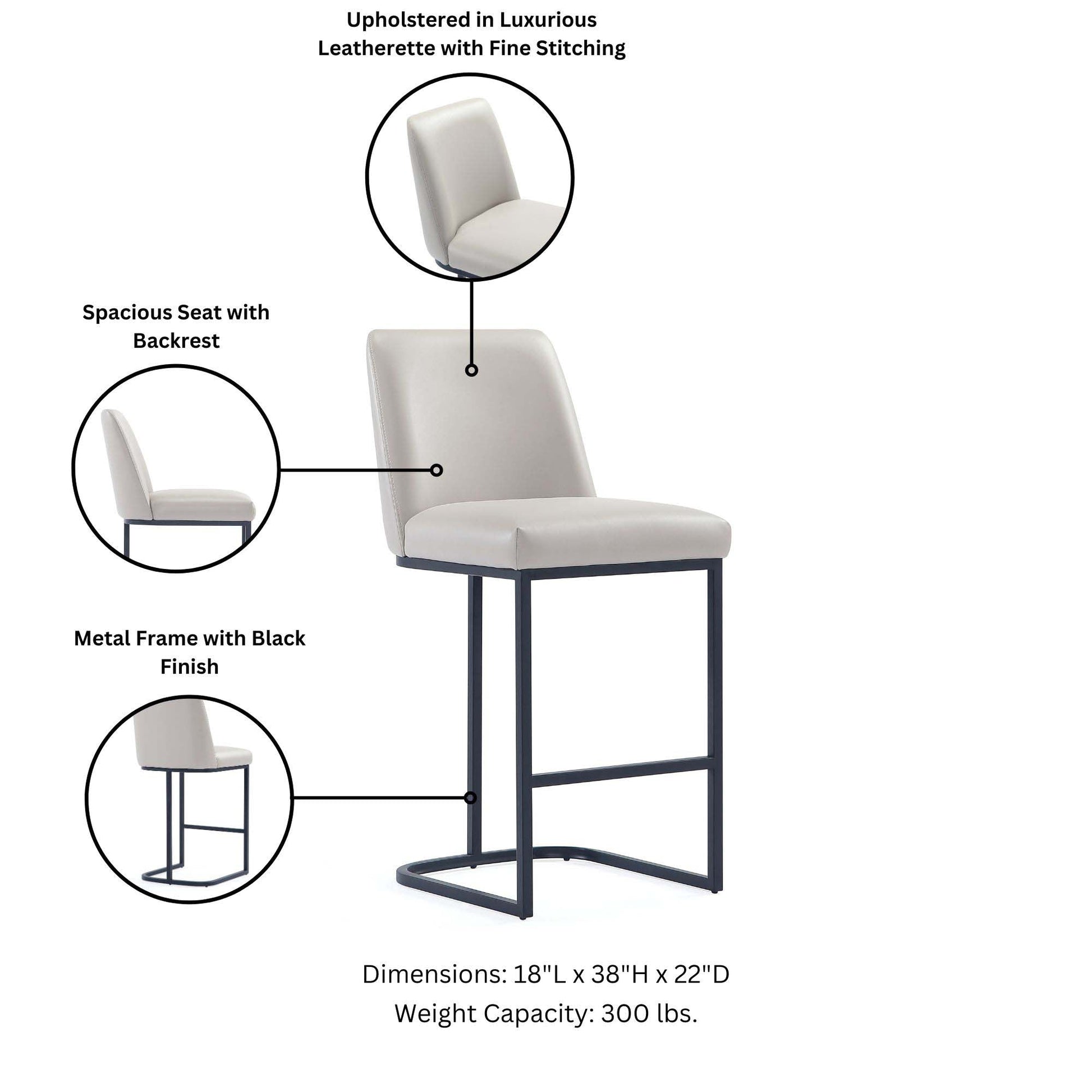 Serena Counter Stool in Light Grey (set of 3) - Ornate Home