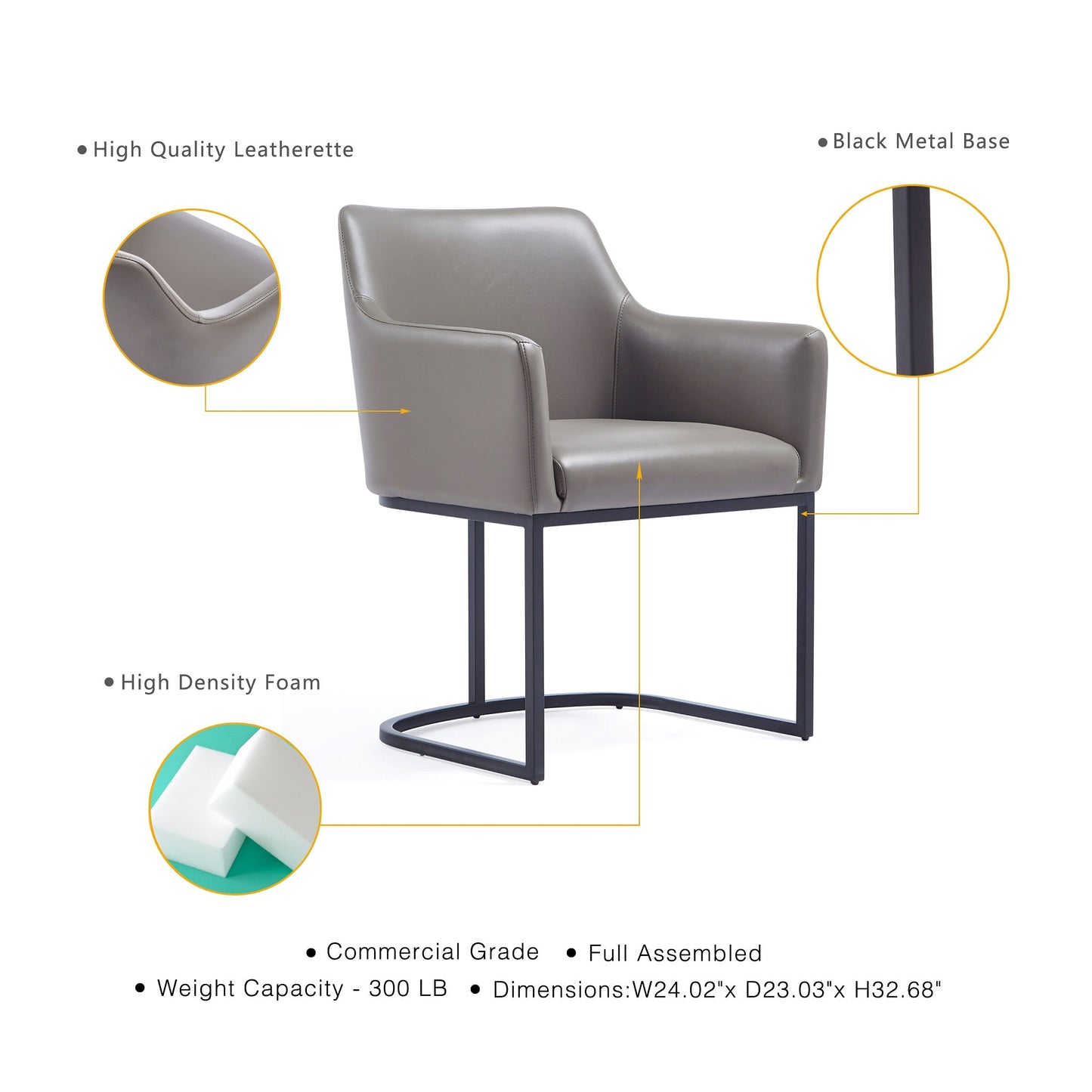Serena Dining Armchair in Grey (set of 2) - Ornate Home