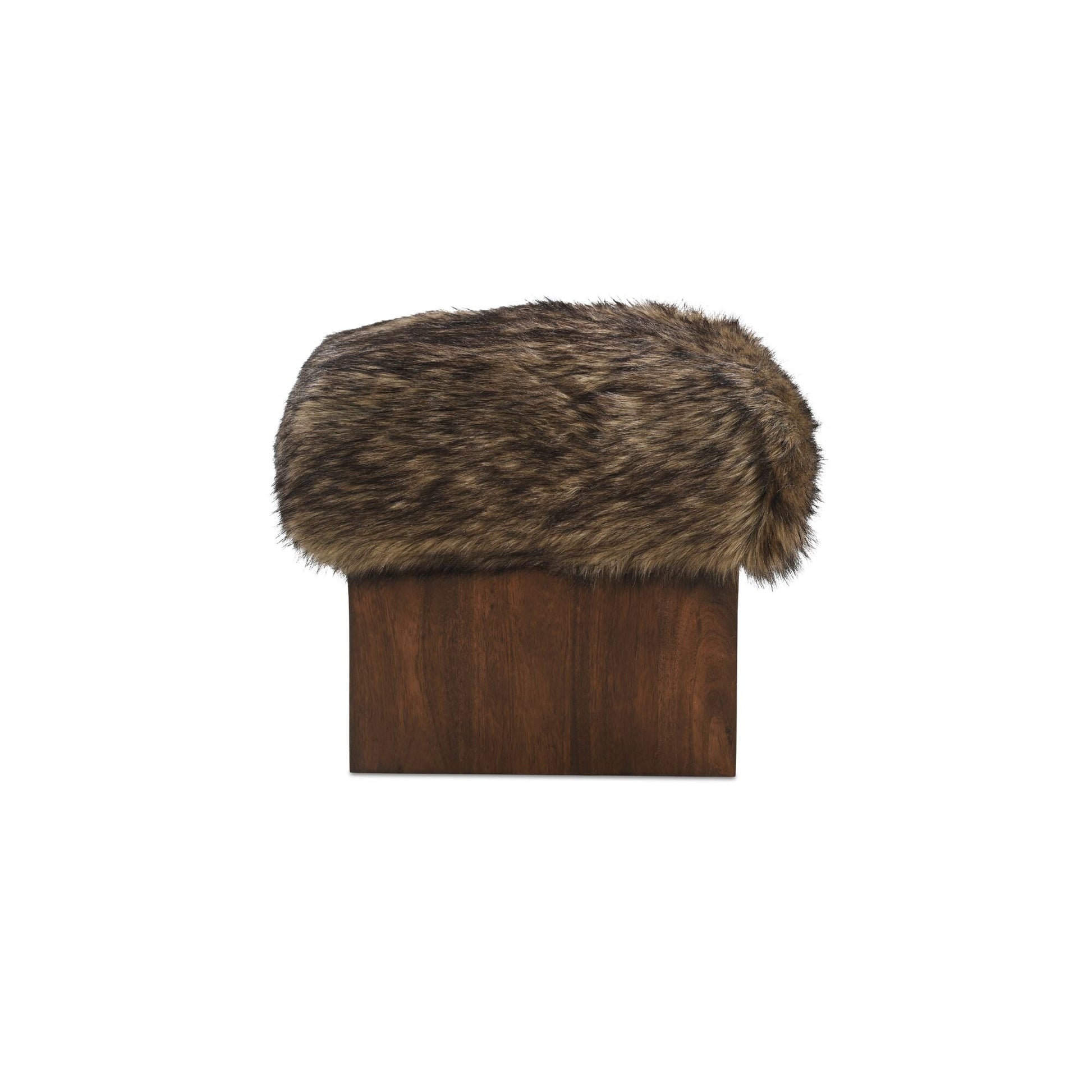 Serge Brown Faux Fur Ottoman - Ornate Home