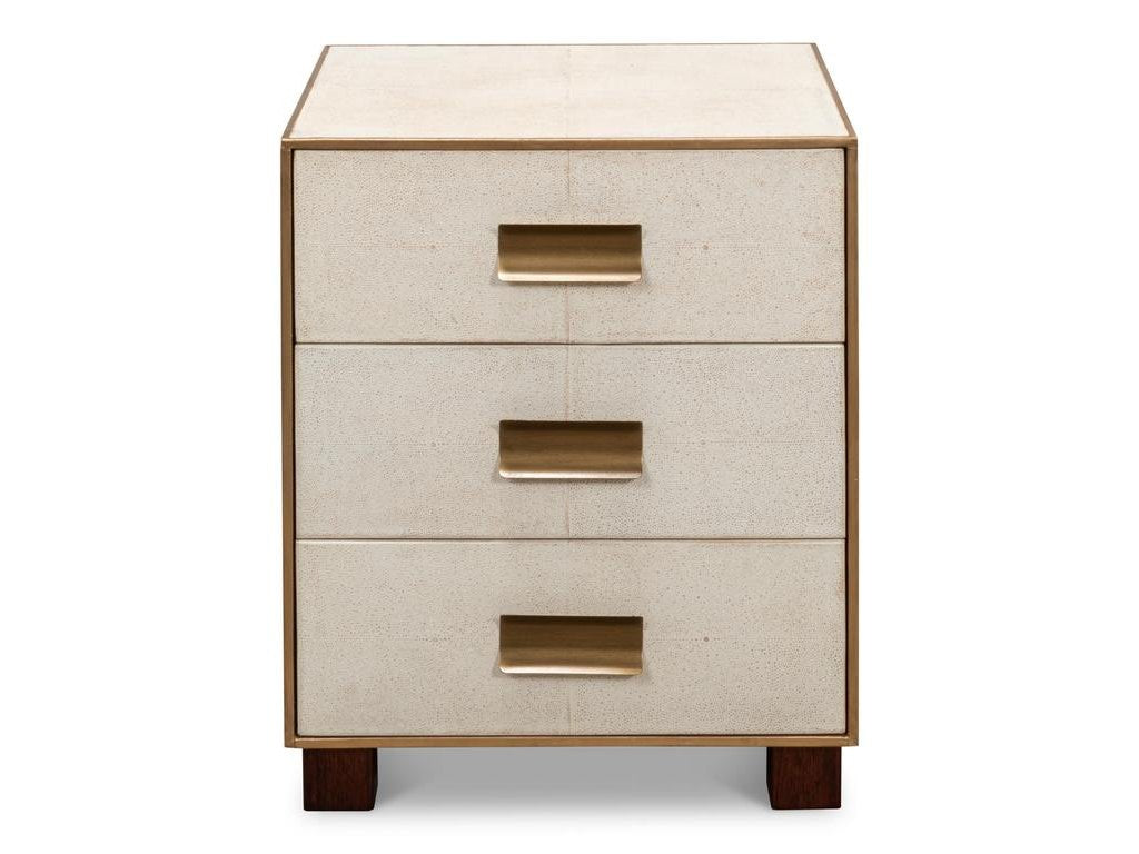 Shagreen White Three Drawer Side Table - Ornate Home