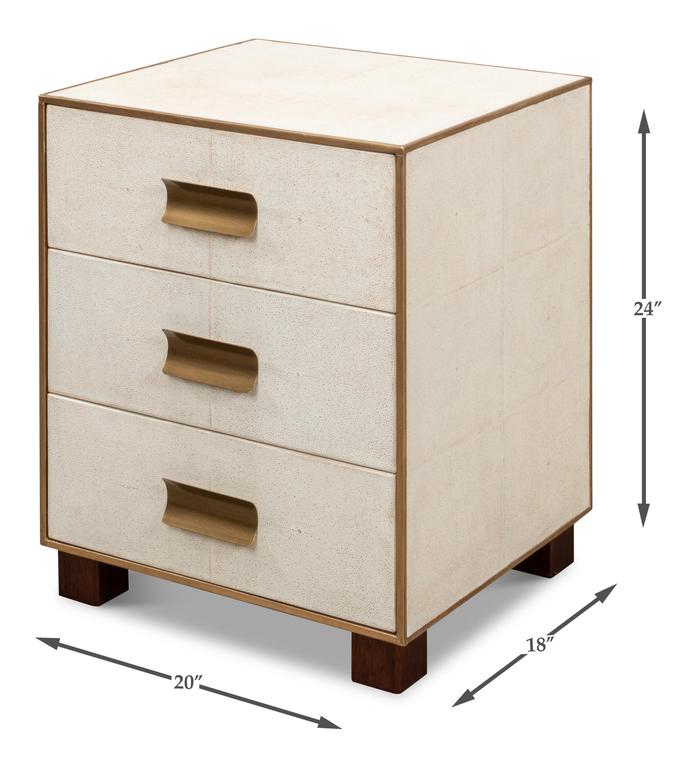 Shagreen White Three Drawer Side Table - Ornate Home