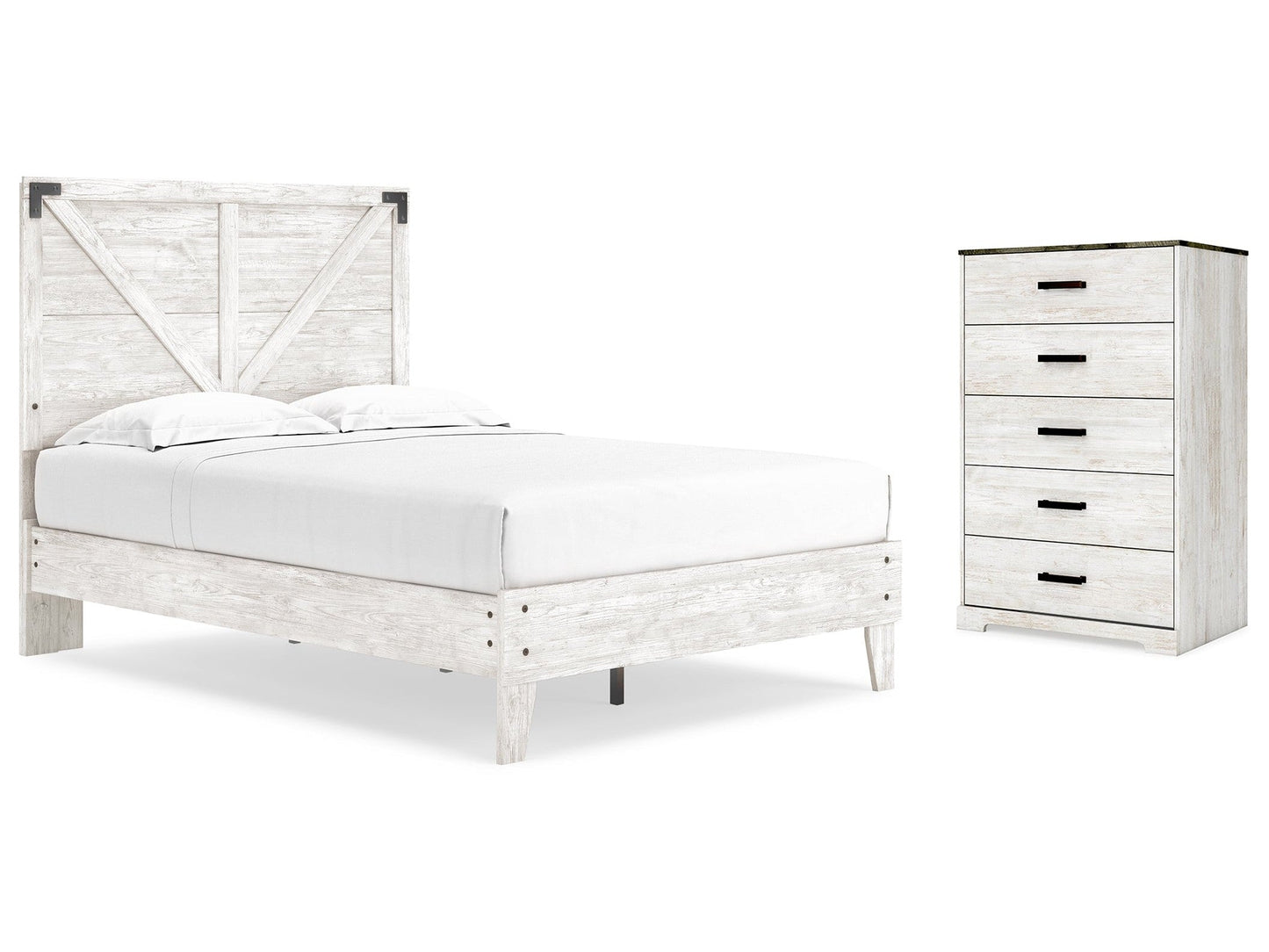 Shawburn White/Brown Full Panel Bed w/Chest- Viva Furn