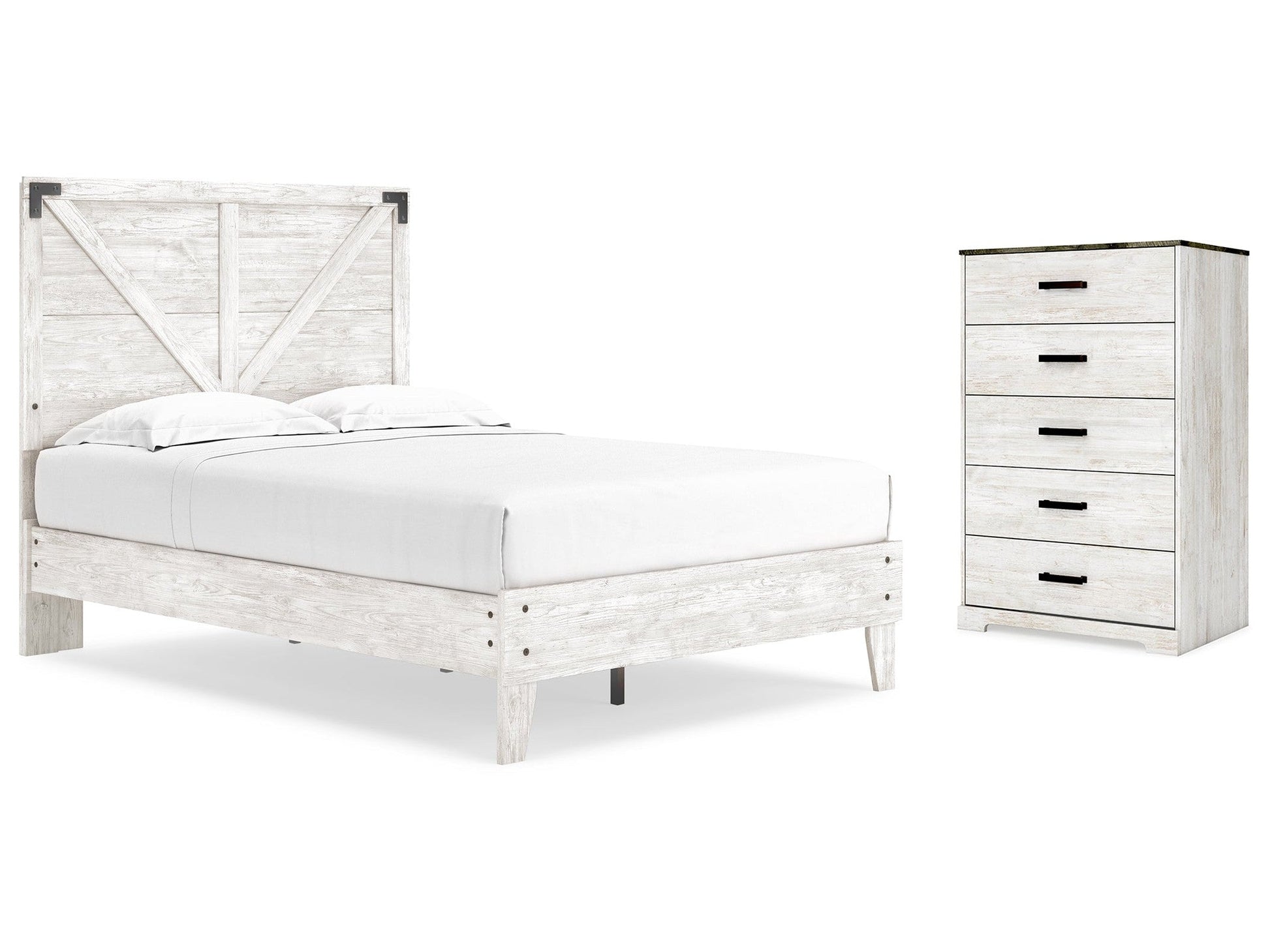Shawburn White/Brown Full Panel Bed w/Chest- Viva Furn