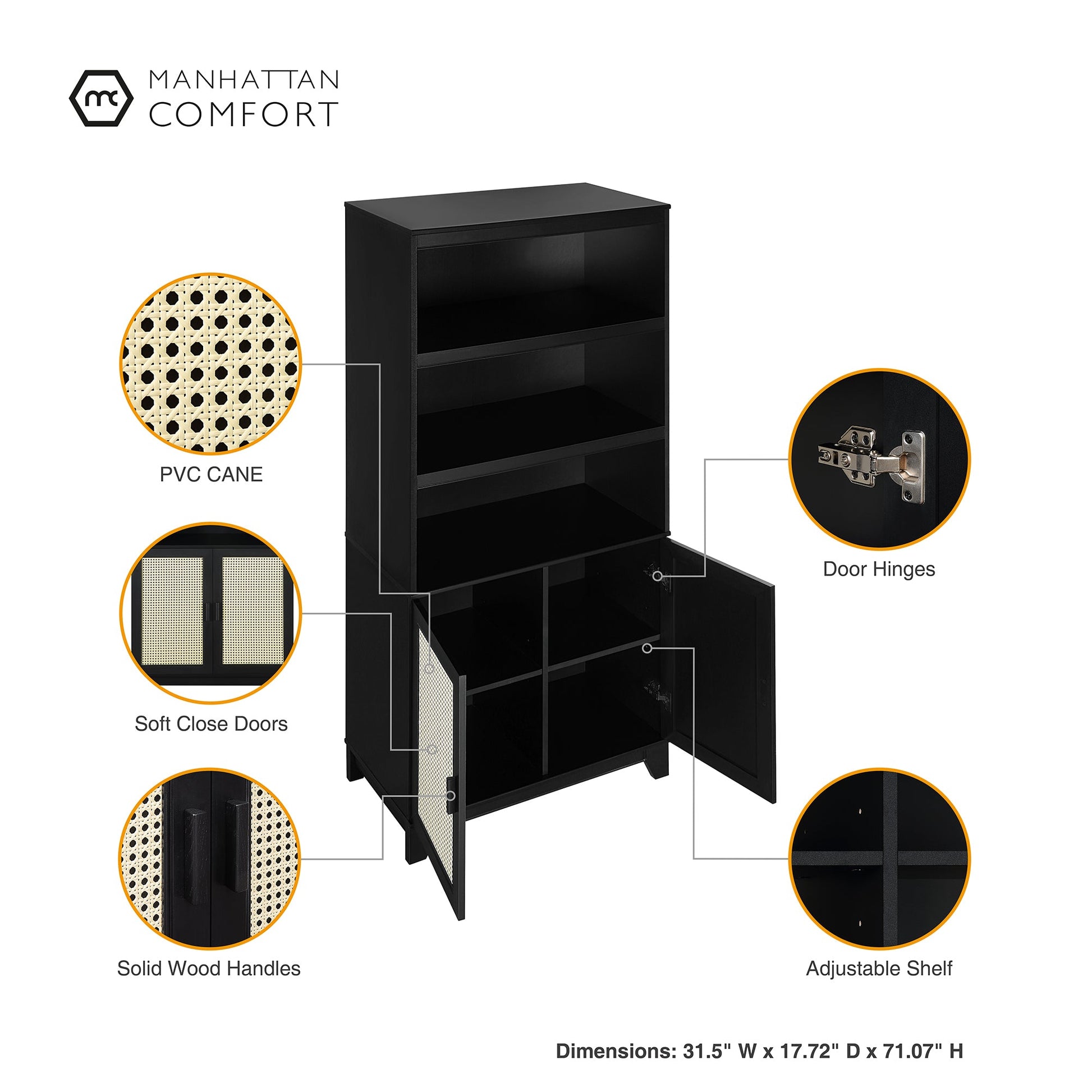 Sheridan Bookcase Cabinet in Black (set of 2) - Ornate Home