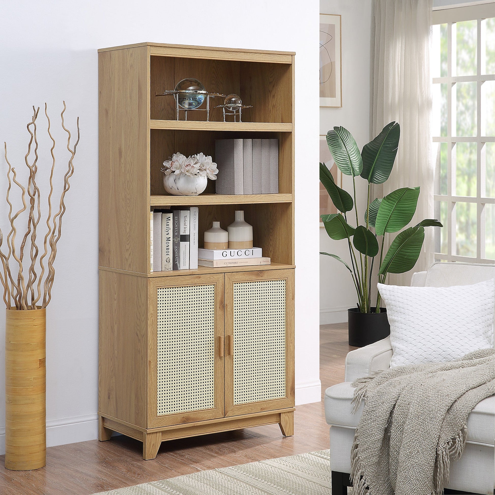 Sheridan Bookcase Cabinet in Nature - Ornate Home