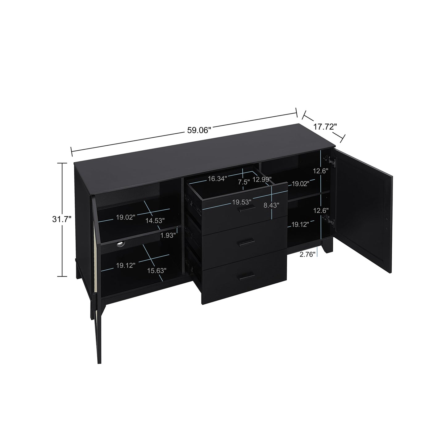 Sheridan Sideboard Cabinet in Black - Ornate Home