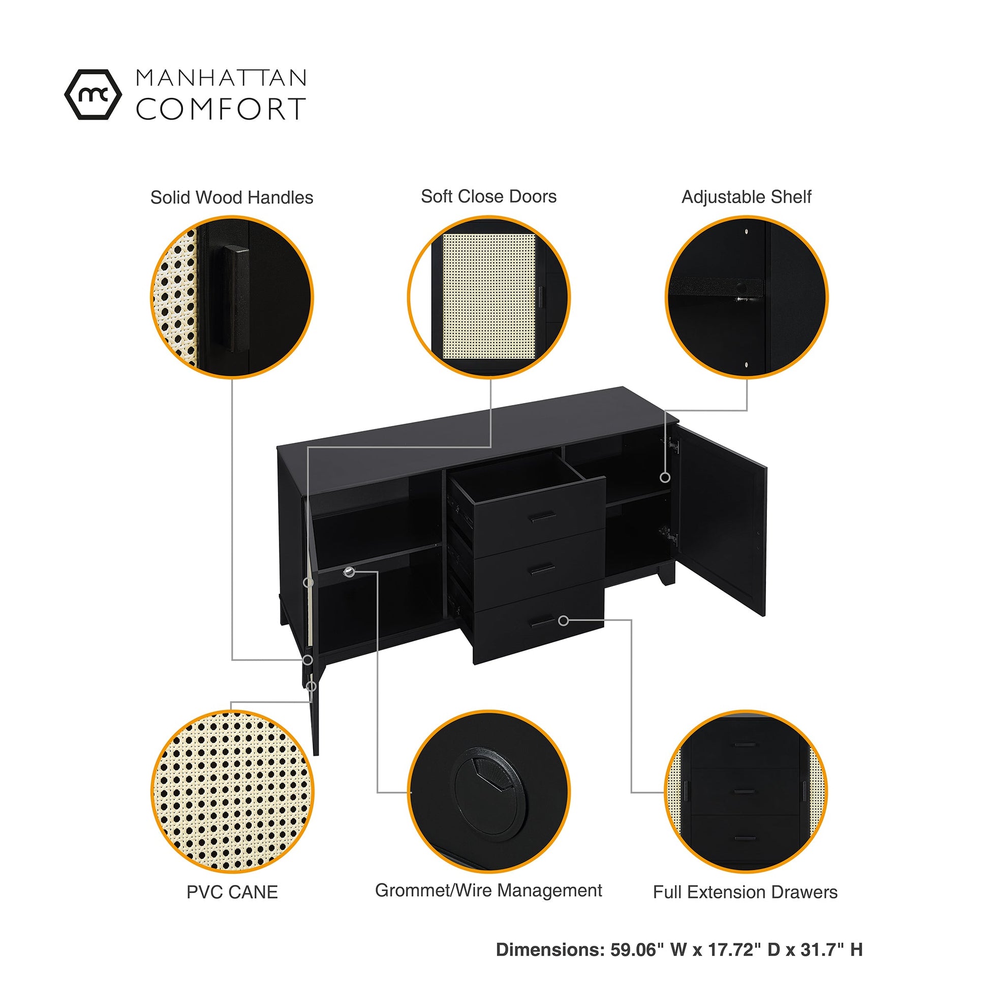Sheridan Sideboard Cabinet in Black - Ornate Home