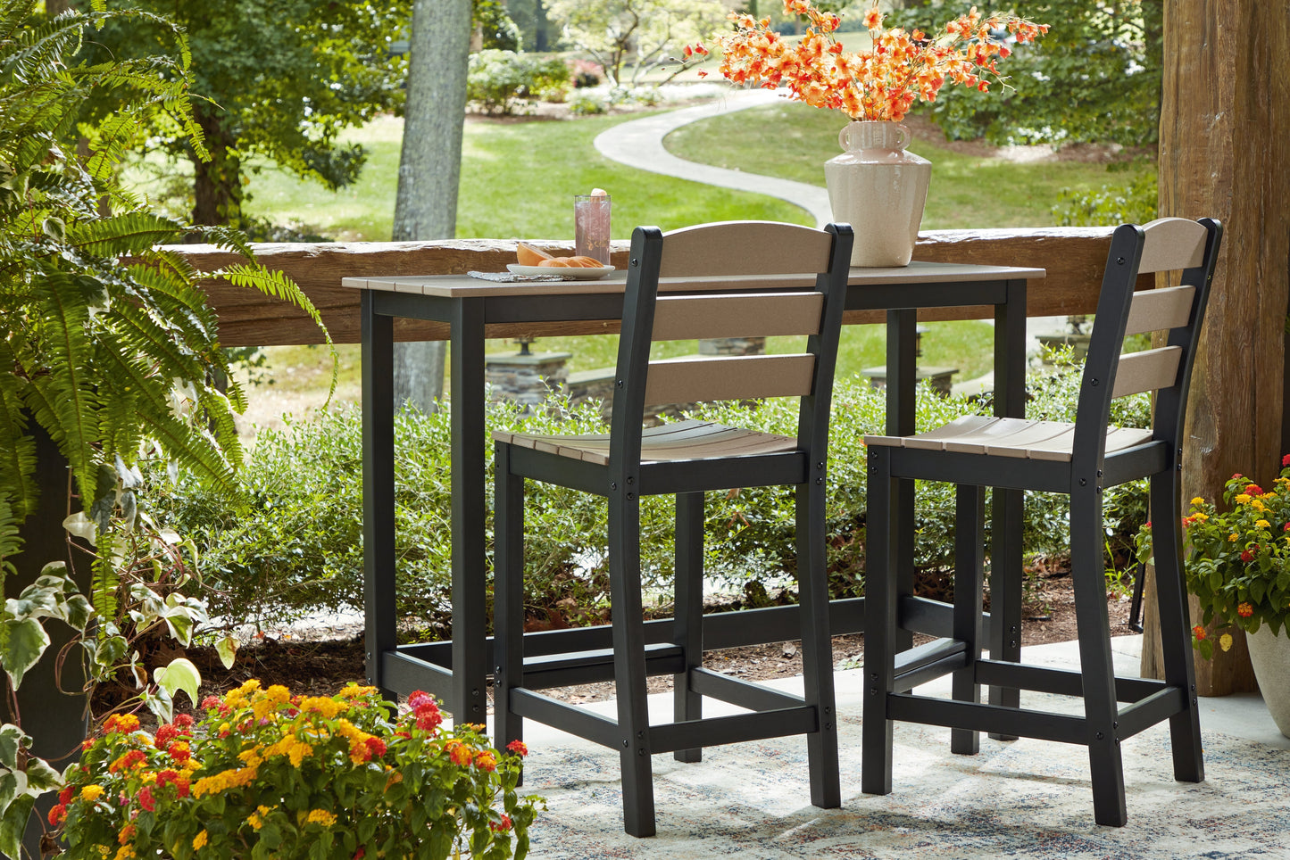 Shoreline Beach Black/Beige Counter Table Set (Set of 3)- Viva Furn