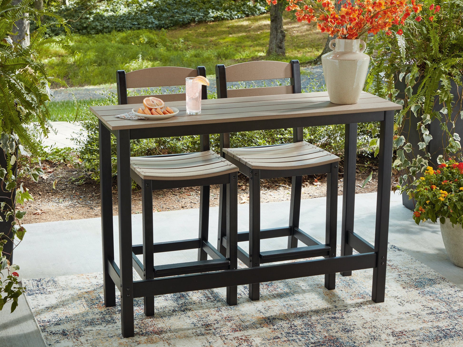 Shoreline Beach Black/Beige Counter Table Set (Set of 3)- Viva Furn