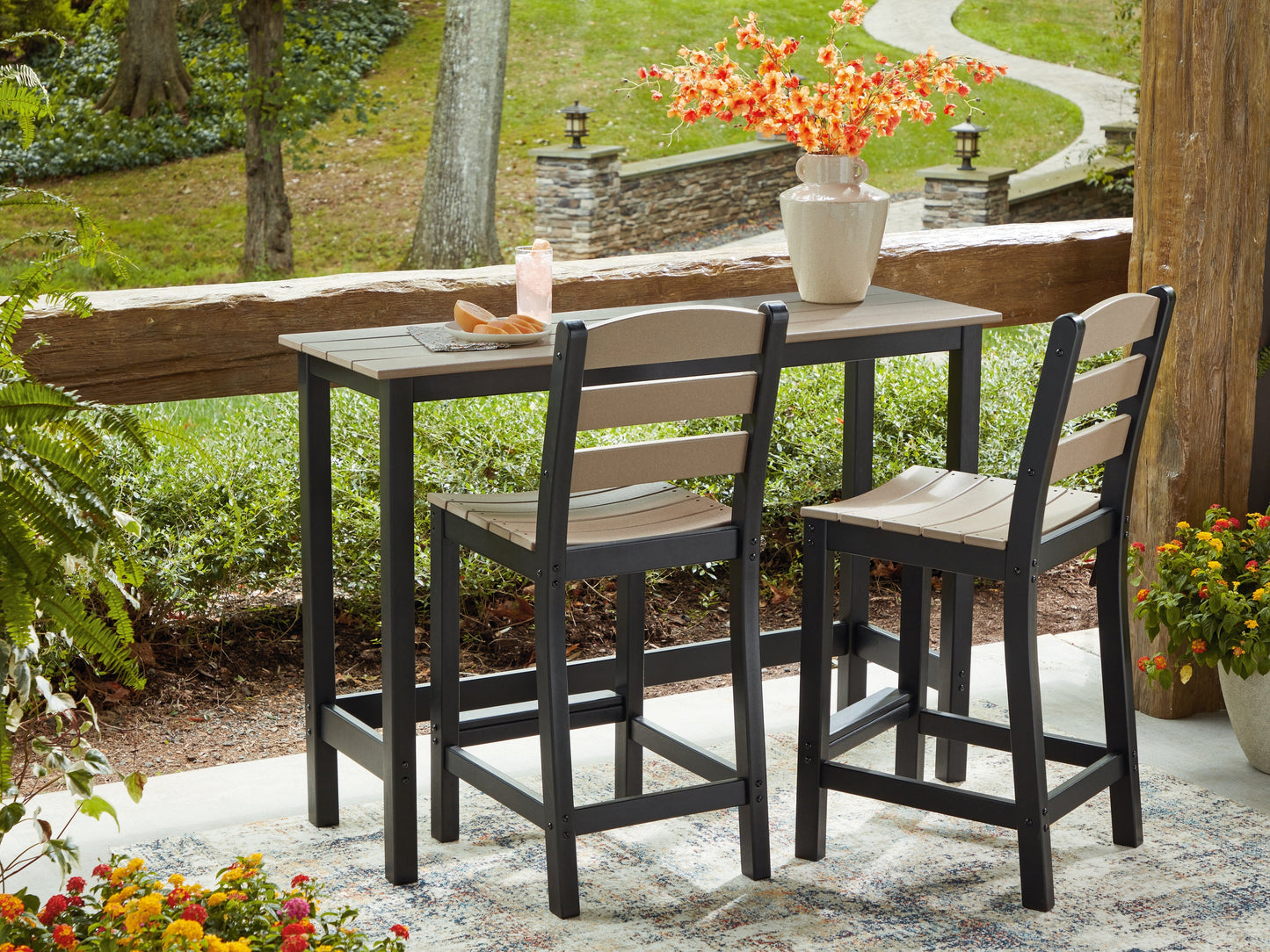 Shoreline Beach Black/Beige Counter Table Set (Set of 3)- Viva Furn