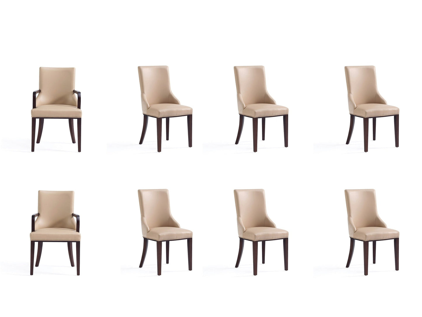 Shubert 8-Piece Faux Leather and Velvet Dining Chair Set in Tan - Ornate Home