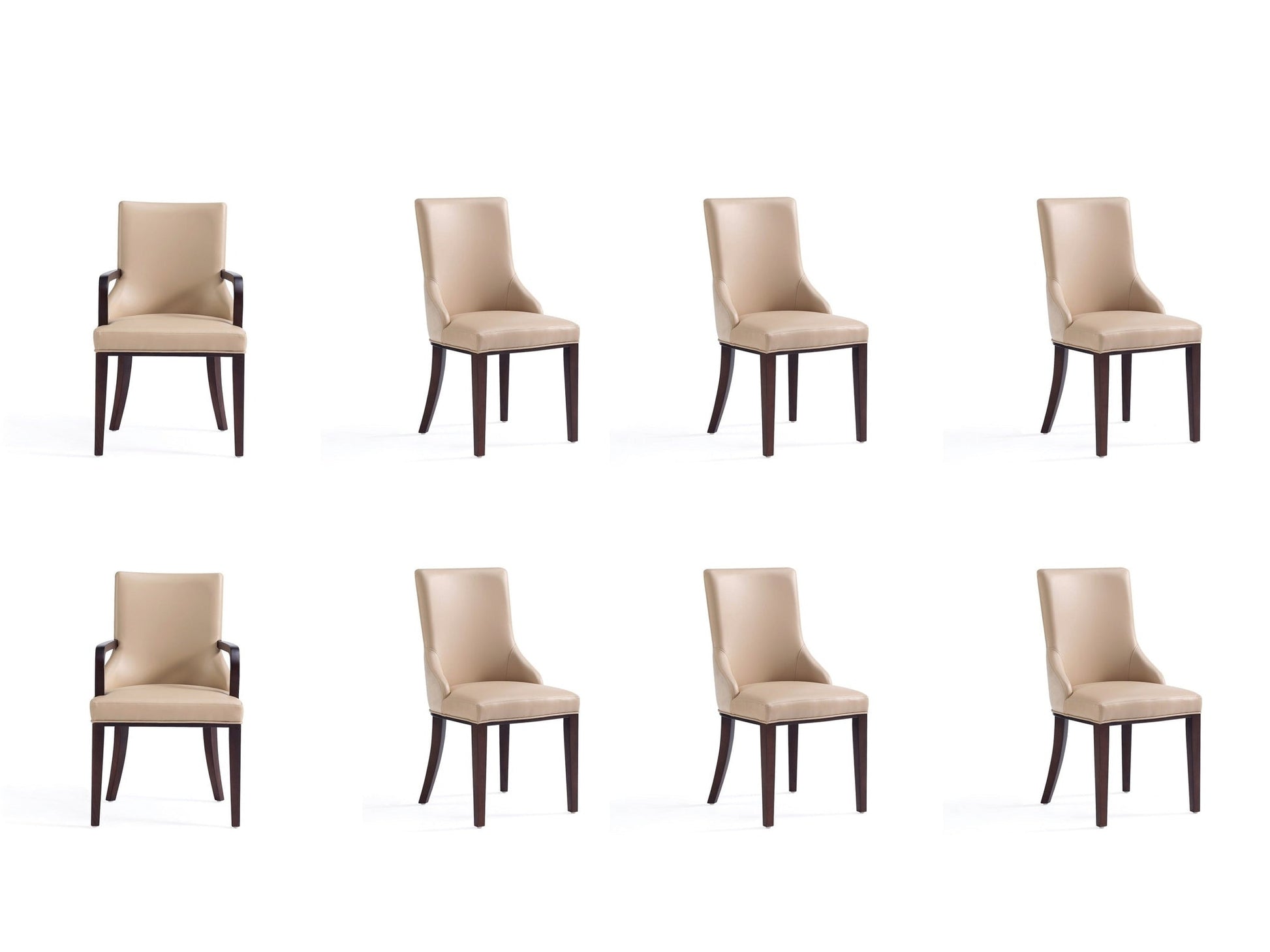 Shubert 8-Piece Faux Leather and Velvet Dining Chair Set in Tan - Ornate Home