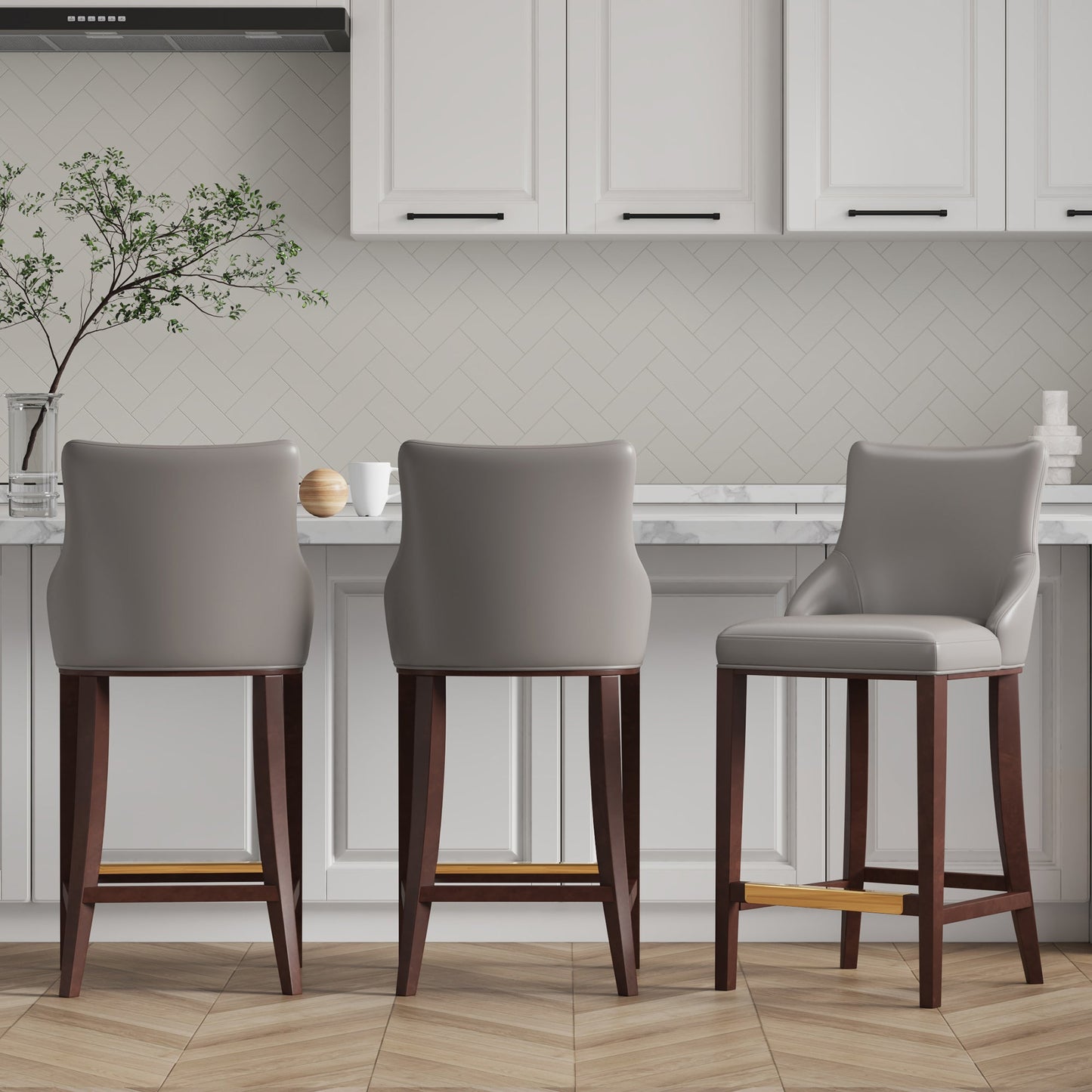 Shubert Barstool in Dark Taupe (set of 3) - Ornate Home