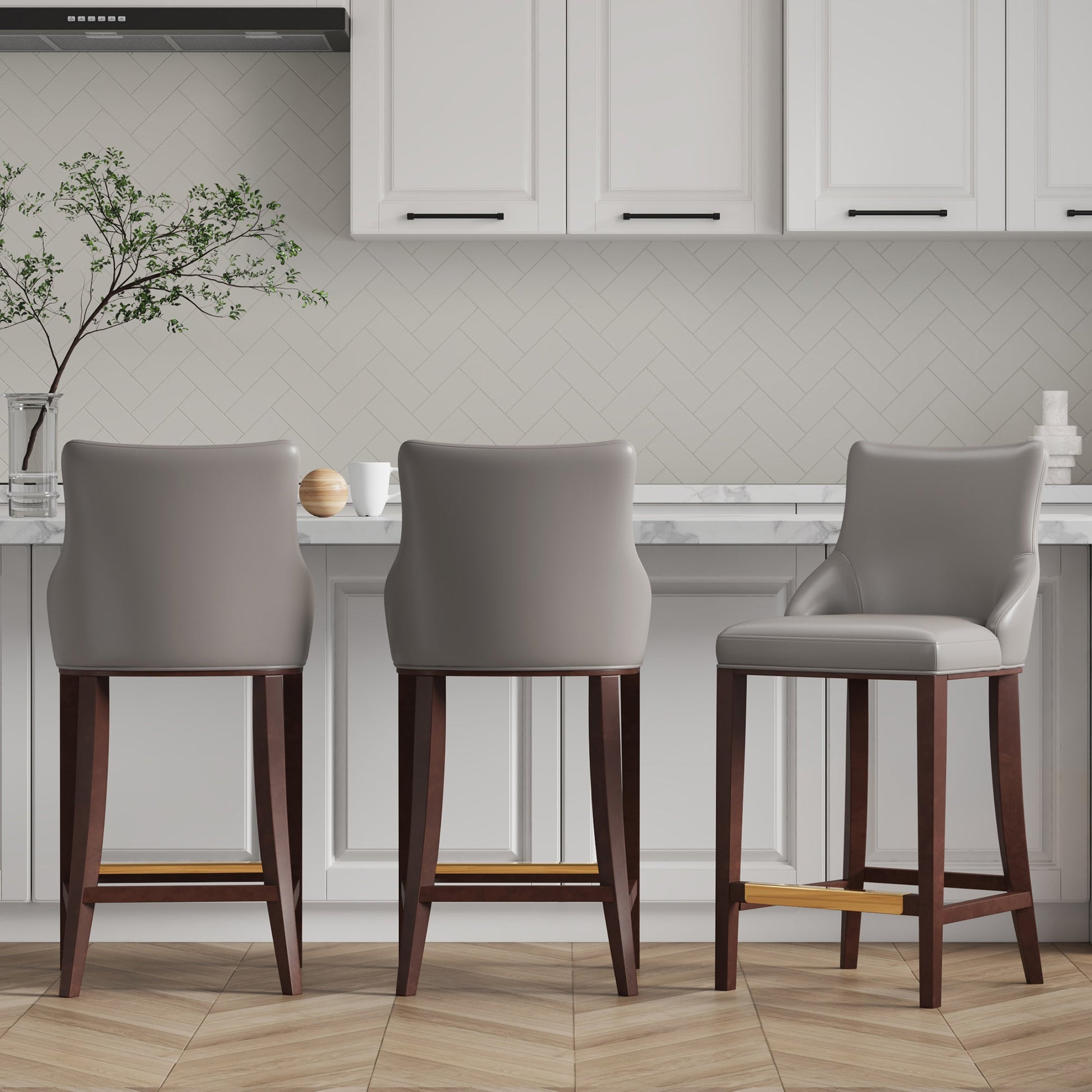 Shubert Barstool in Dark Taupe (set of 3) - Ornate Home