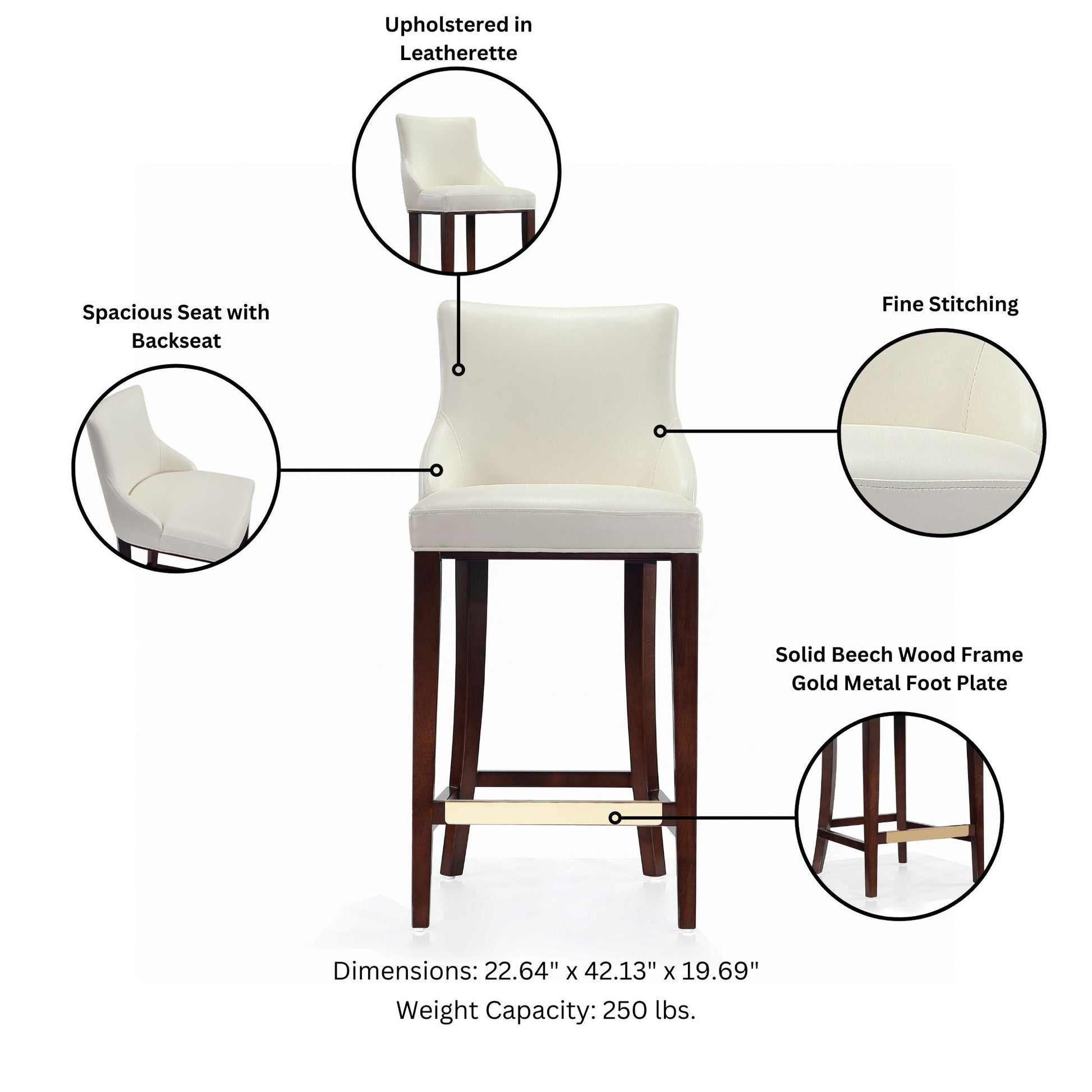 Shubert Barstool in Ivory (set of 3) - Ornate Home