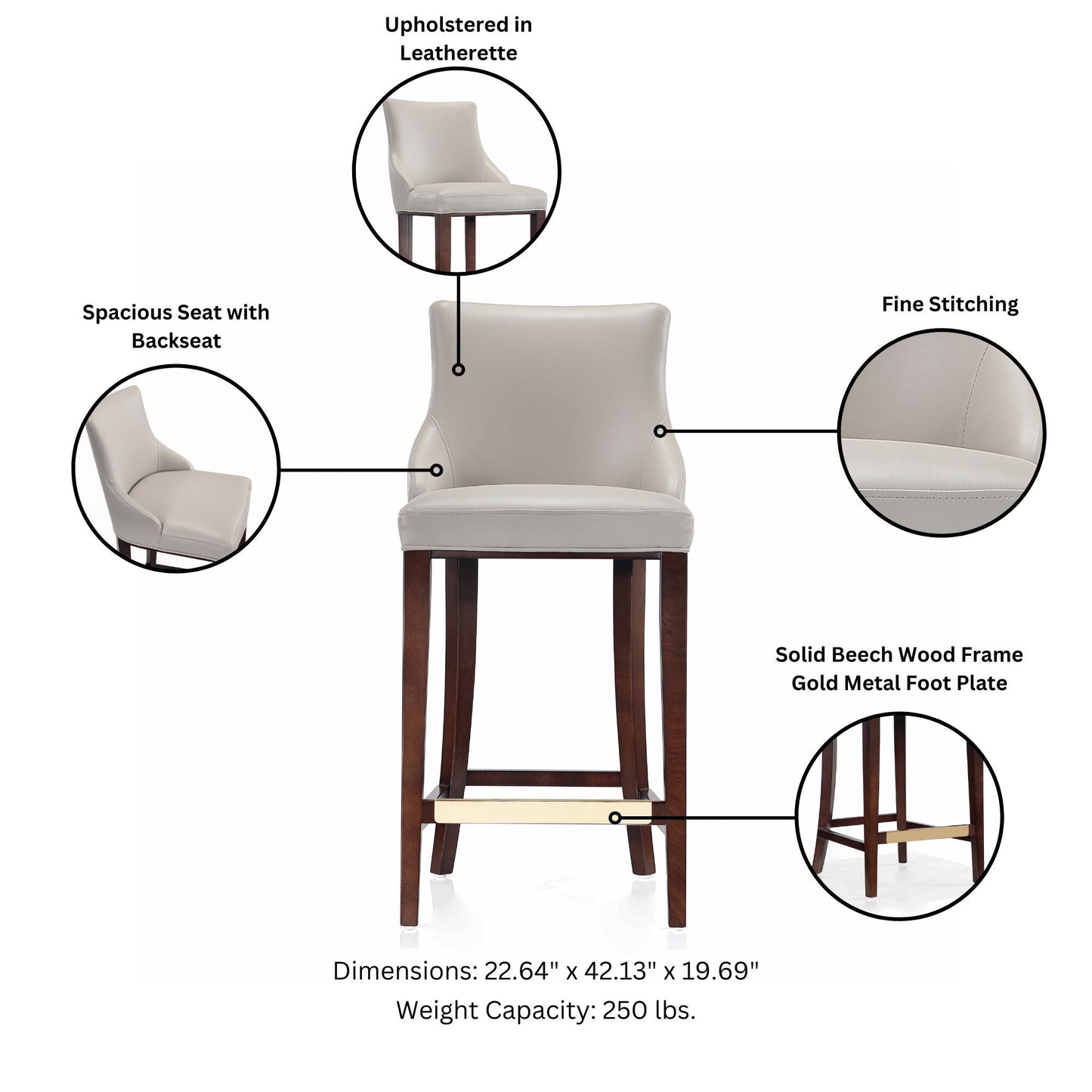 Shubert Barstool in Light Grey (set of 2) - Ornate Home