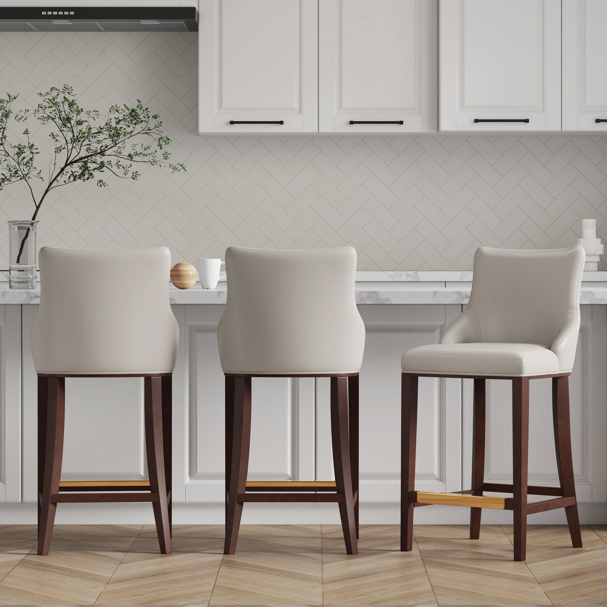 Shubert Barstool in Light Grey (set of 3) - Ornate Home