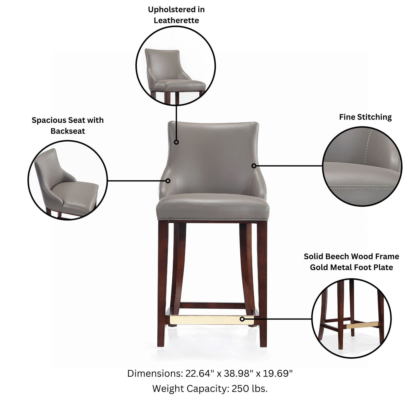 Shubert Counter Stool in Dark Taupe - Ornate Home