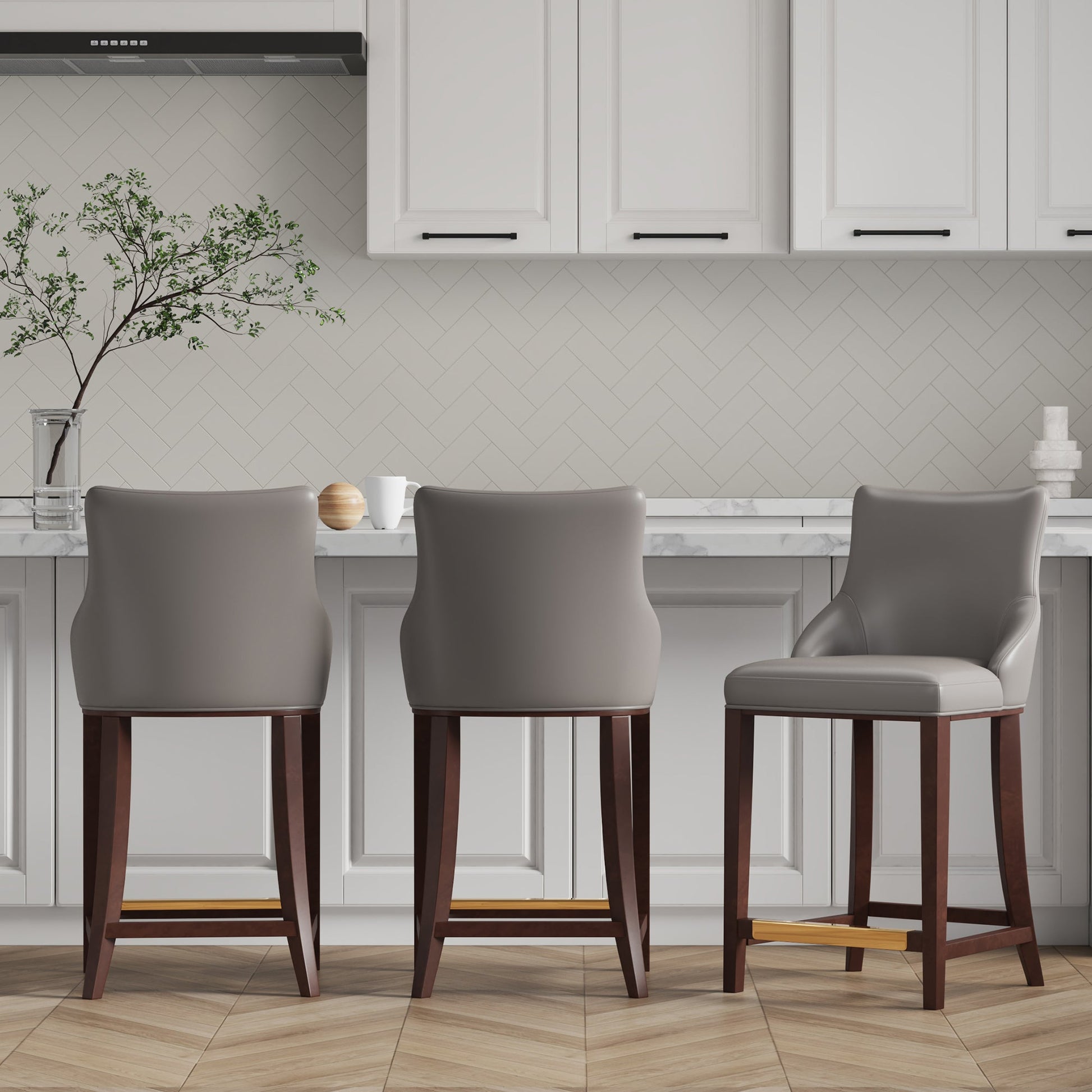 Shubert Counter Stool in Dark Taupe (set of 3) - Ornate Home