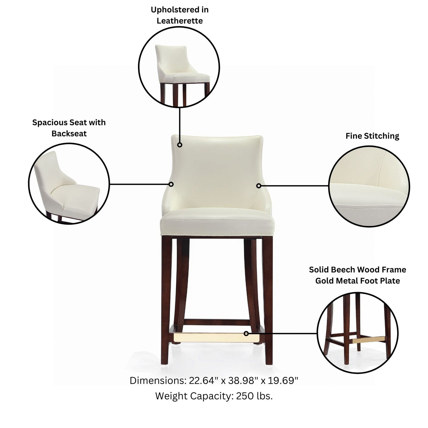 Shubert Counter Stool in Ivory - Ornate Home