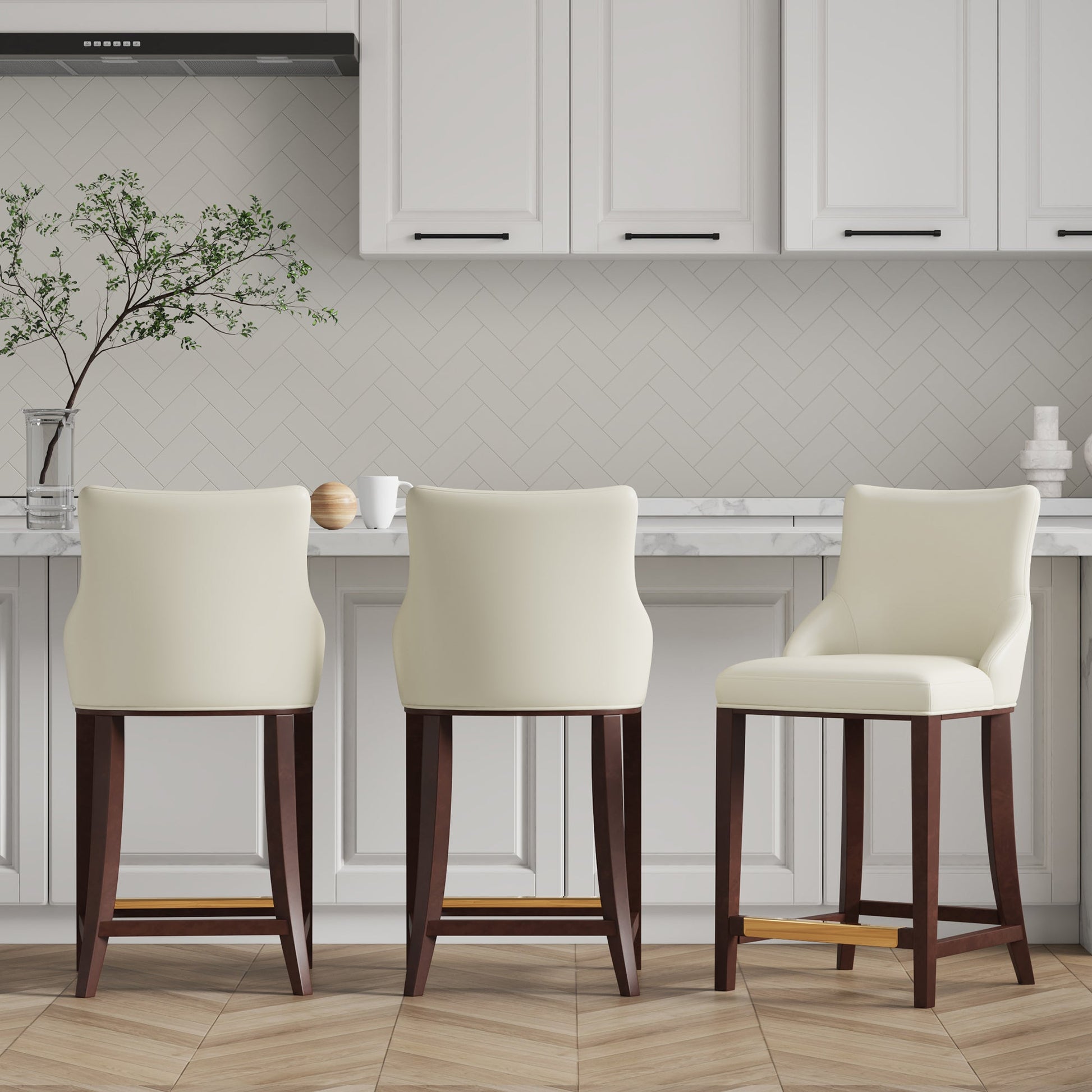 Shubert Counter Stool in Ivory (set of 3) - Ornate Home