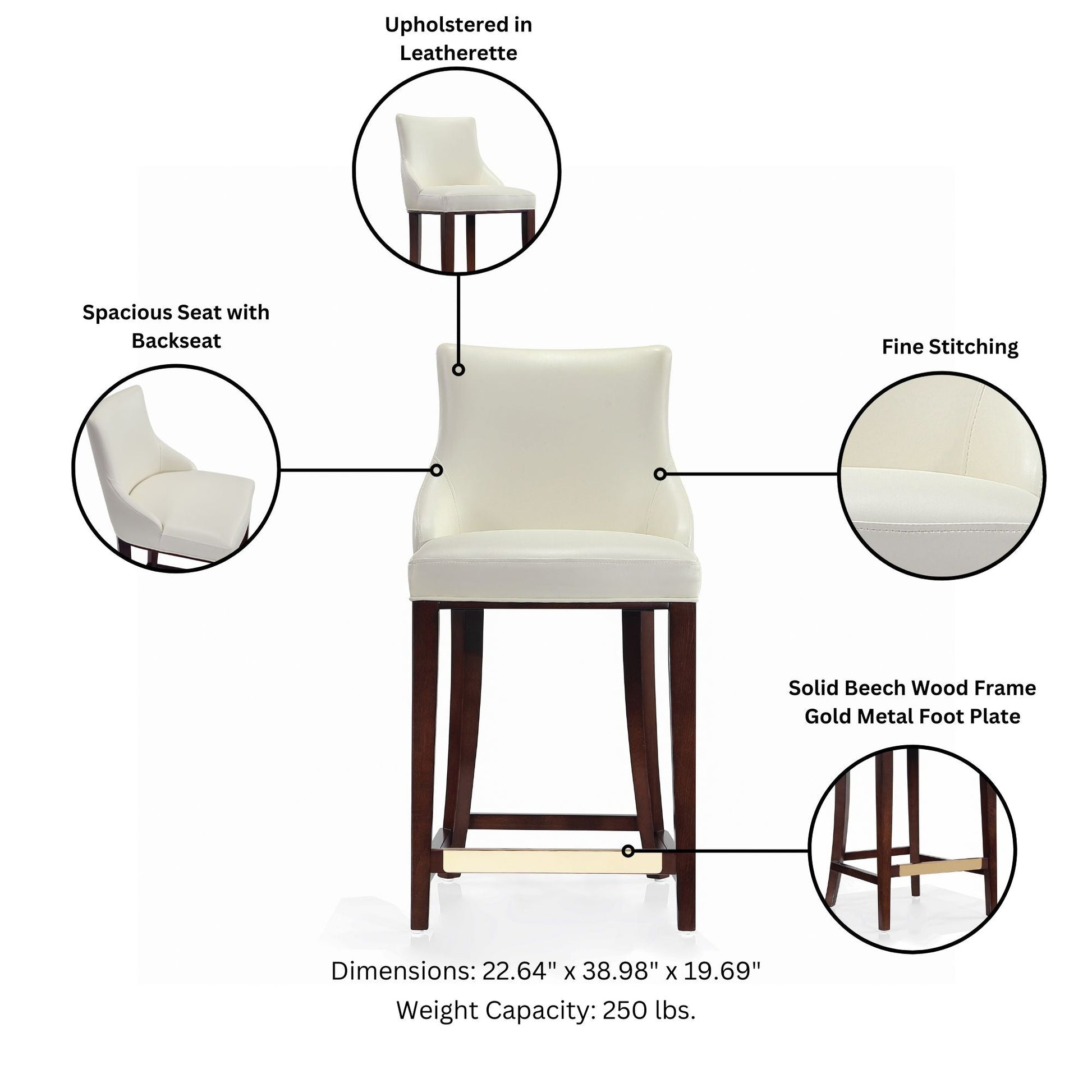 Shubert Counter Stool in Ivory (set of 3) - Ornate Home