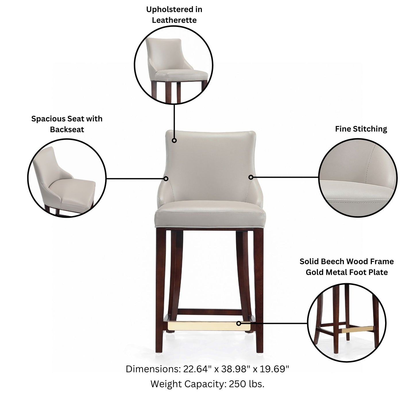Shubert Counter Stool in Light Grey - Ornate Home