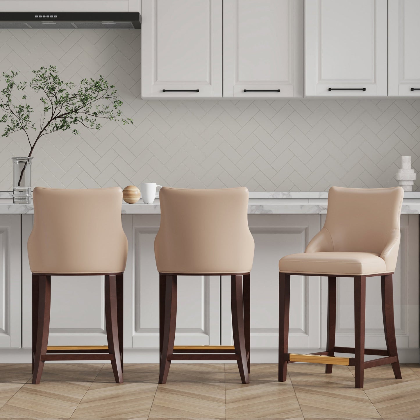 Shubert Counter Stool in Tan (set of 3) - Ornate Home