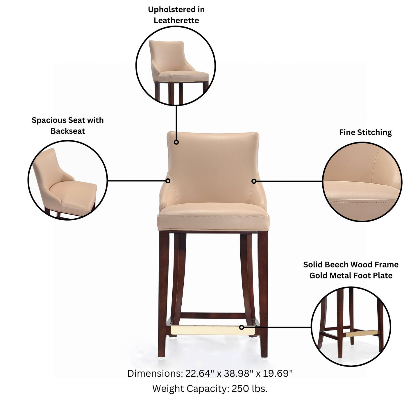 Shubert Counter Stool in Tan (set of 3) - Ornate Home