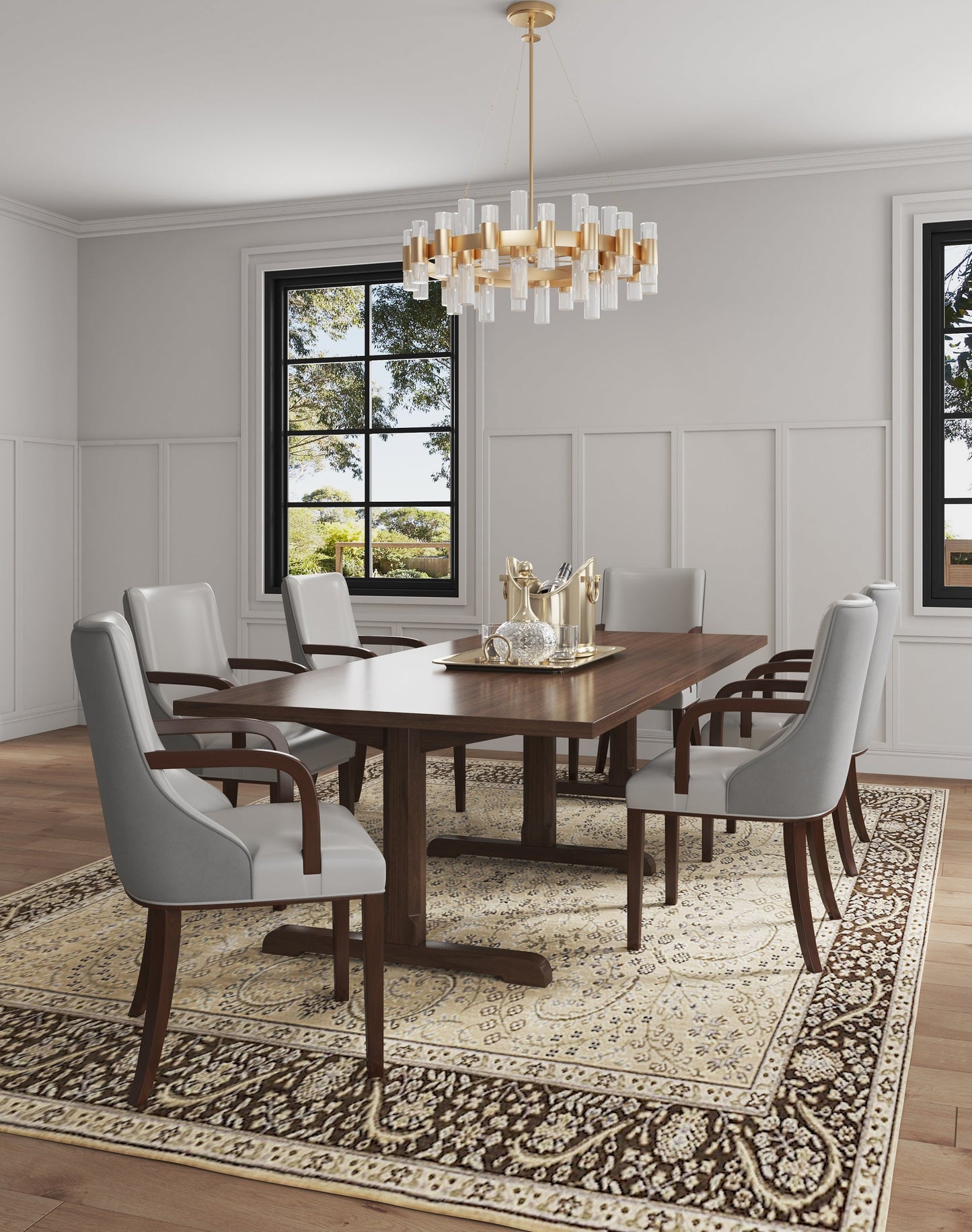 Shubert Faux Leather and Velvet Dining Armchair in Light Grey (set of 2) - Ornate Home