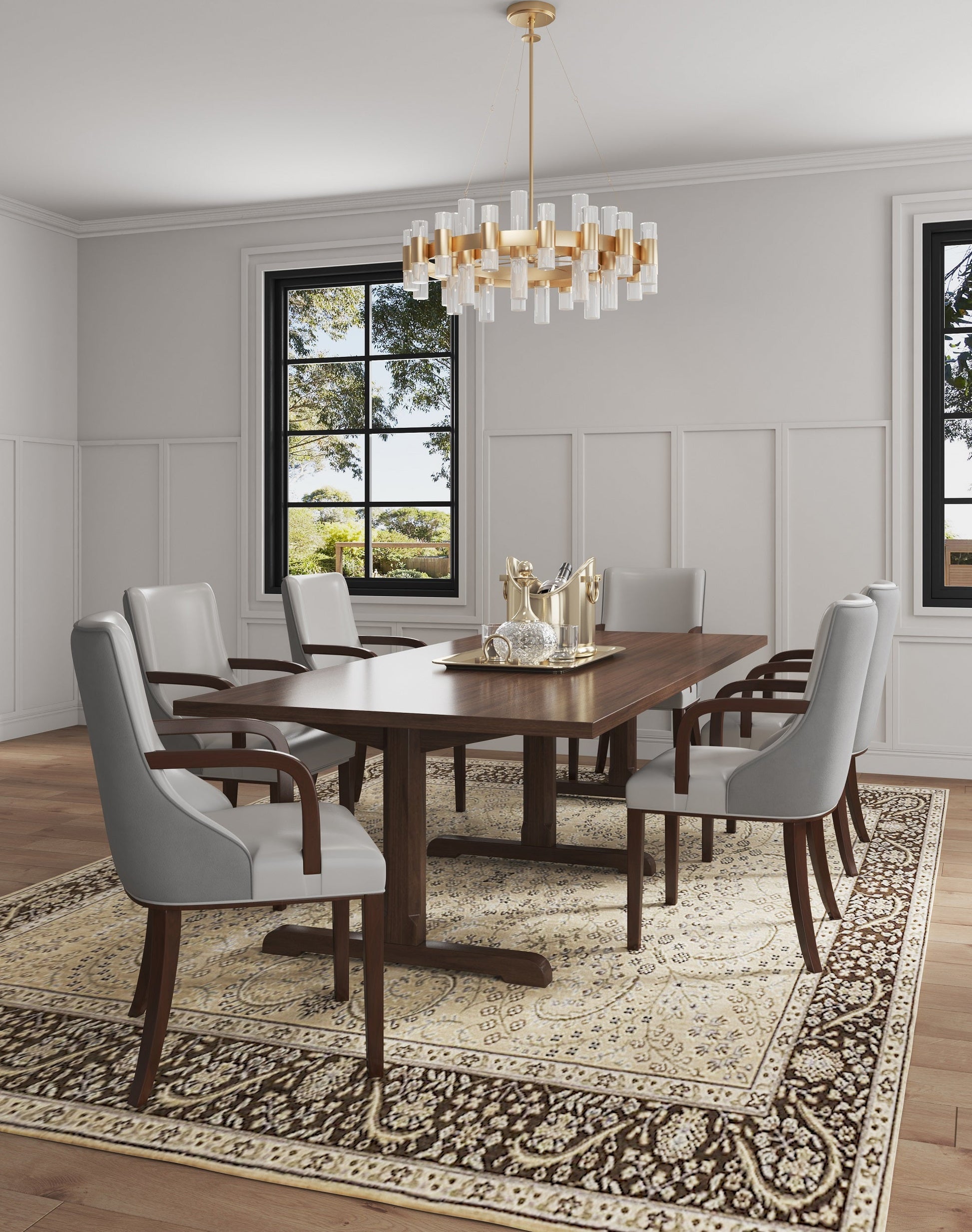 Shubert Faux Leather and Velvet Dining Armchair in Light Grey (set of 2) - Ornate Home